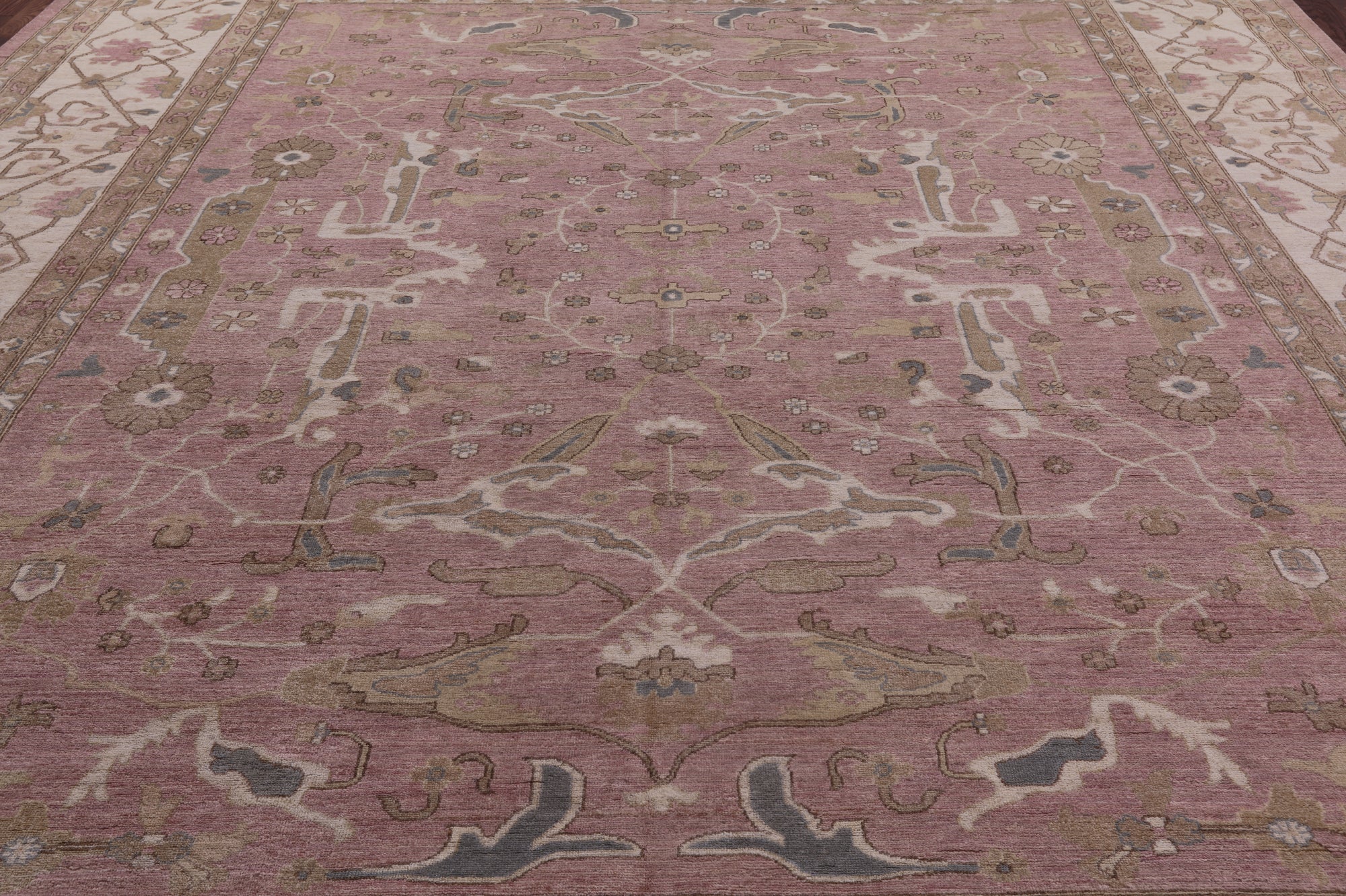 Pink Peshawar Handmade Wool Rug - 12' 0" X 14' 5" - Golden Nile