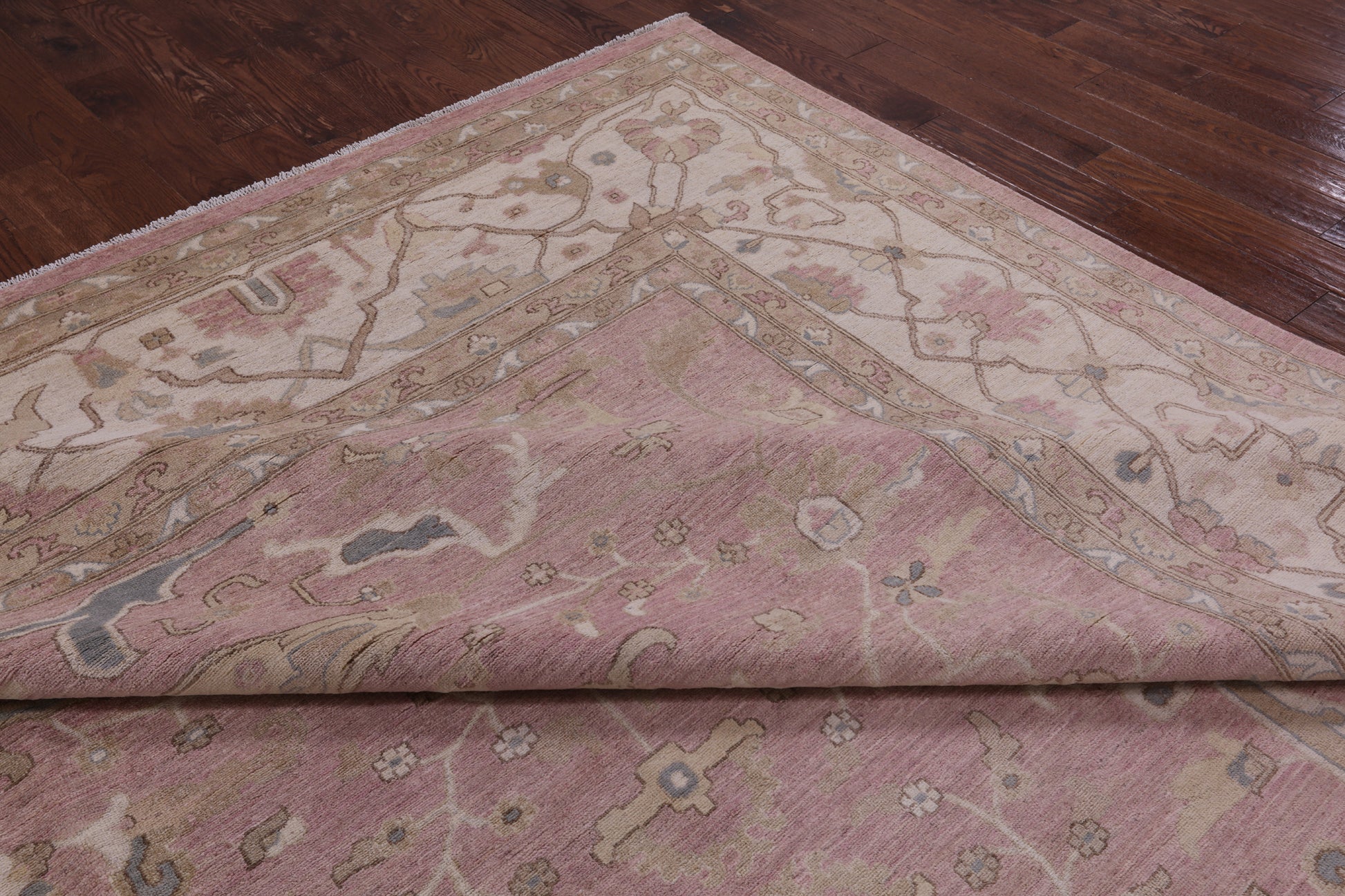 Pink Peshawar Handmade Wool Rug - 12' 0" X 14' 5" - Golden Nile