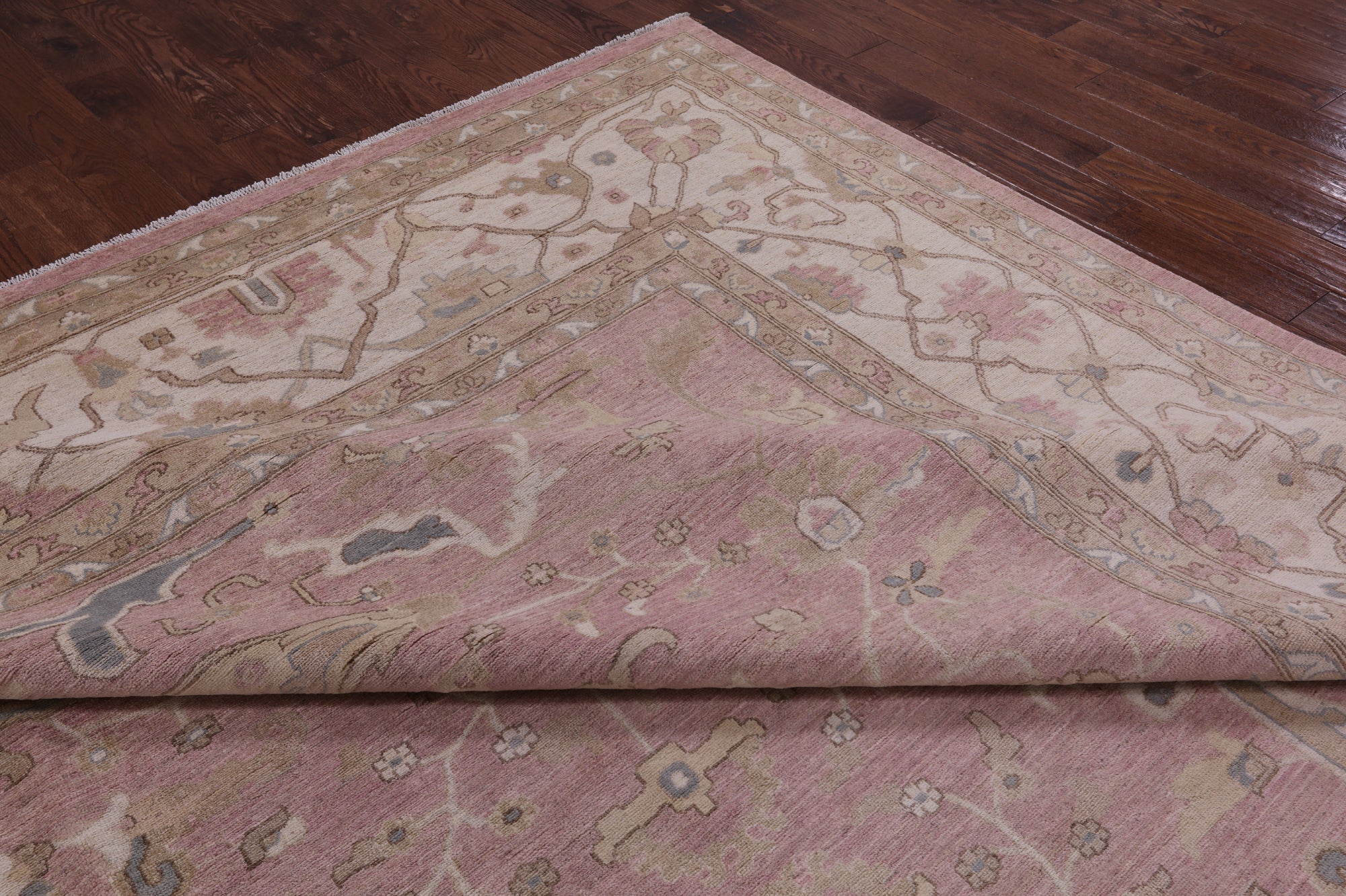 Pink Peshawar Handmade Wool Rug - 12' 0" X 14' 5" - Golden Nile