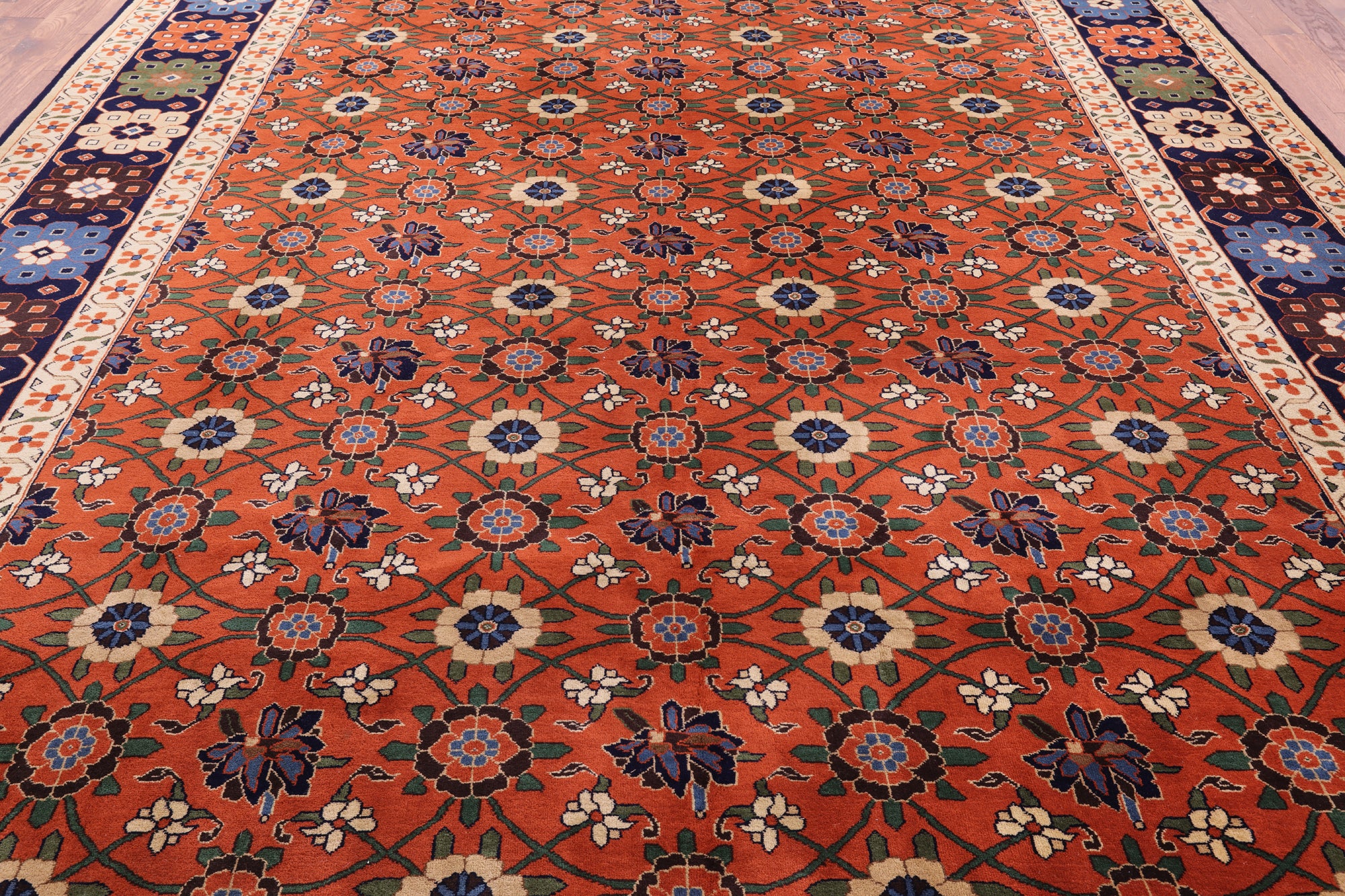 Red Signed Persian Varamin Hand Knotted Wool Rug - 10' 10" X 13' 10" - Golden Nile