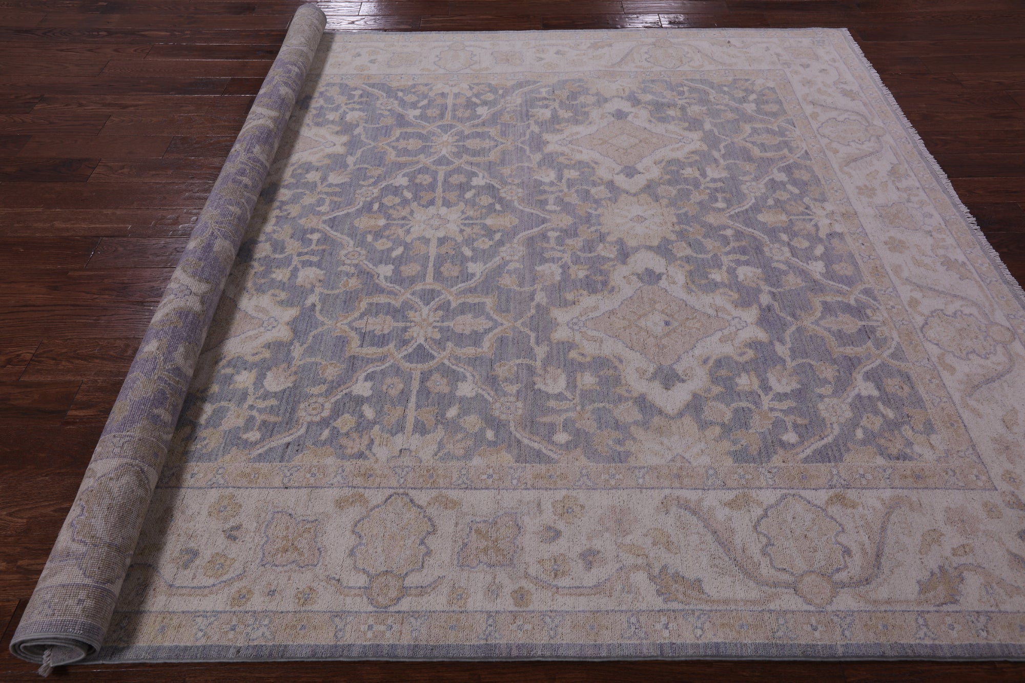 Grey Peshawar Hand Knotted Wool Rug - 7' 10" X 9' 9" - Golden Nile