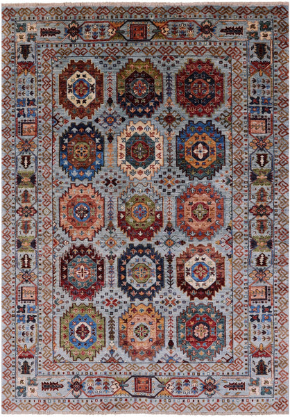Blue Turkmen Ersari Hand Knotted Wool Rug - 5' 8" X 7' 10" - Golden Nile
