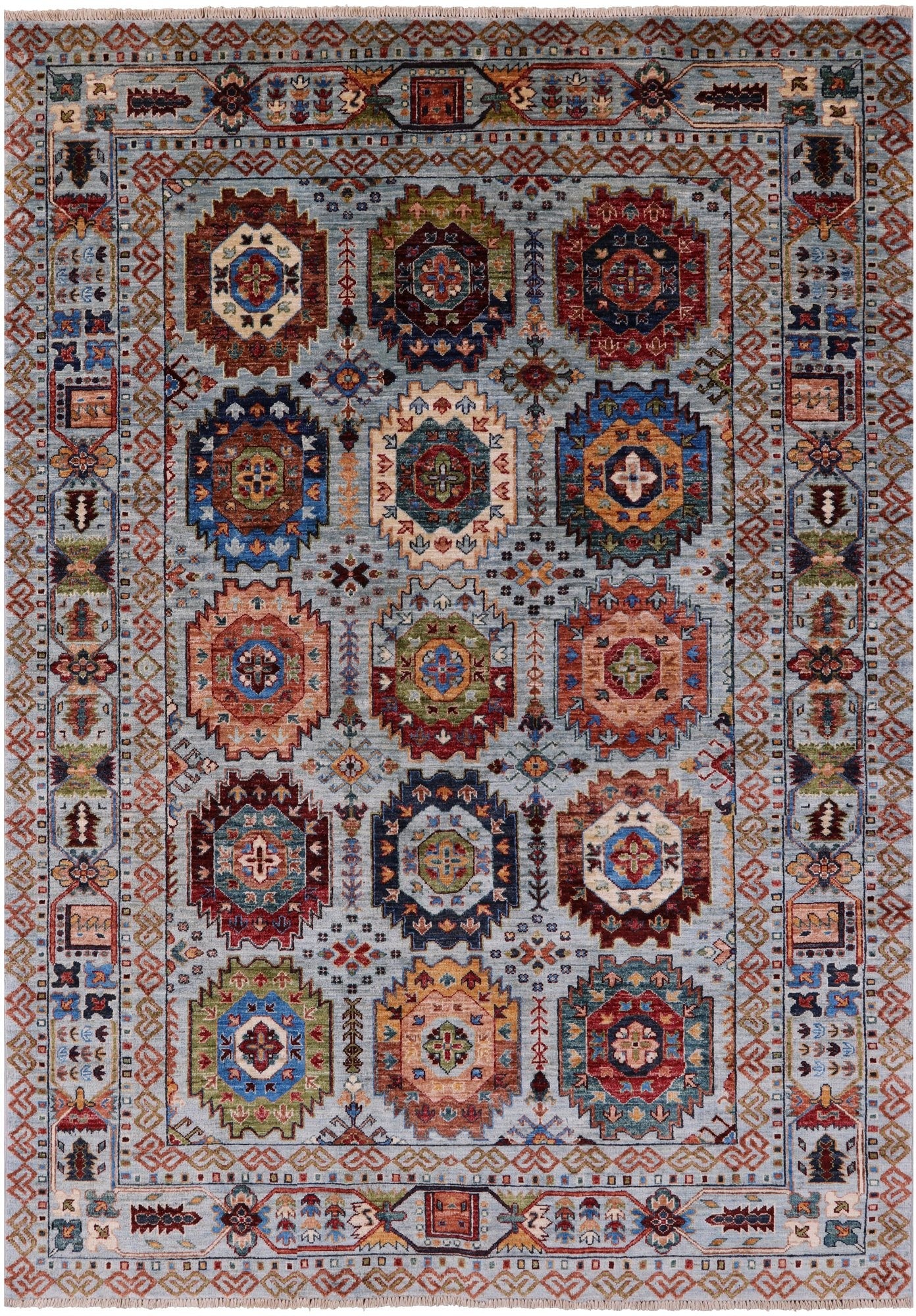 Blue Turkmen Ersari Hand Knotted Wool Rug - 5' 8" X 7' 10" - Golden Nile