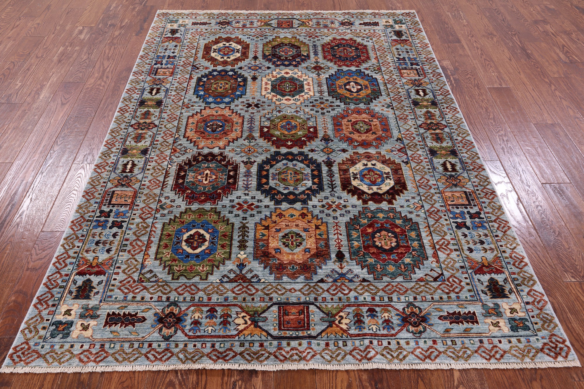 Blue Turkmen Ersari Hand Knotted Wool Rug - 5' 8" X 7' 10" - Golden Nile
