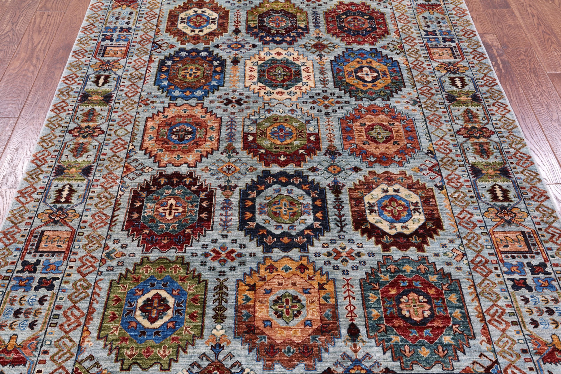Blue Turkmen Ersari Hand Knotted Wool Rug - 5' 8" X 7' 10" - Golden Nile