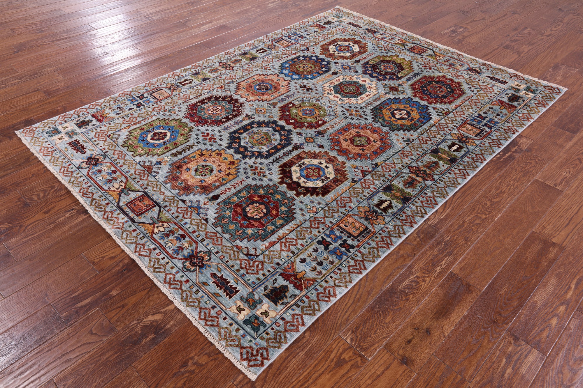 Blue Turkmen Ersari Hand Knotted Wool Rug - 5' 8" X 7' 10" - Golden Nile