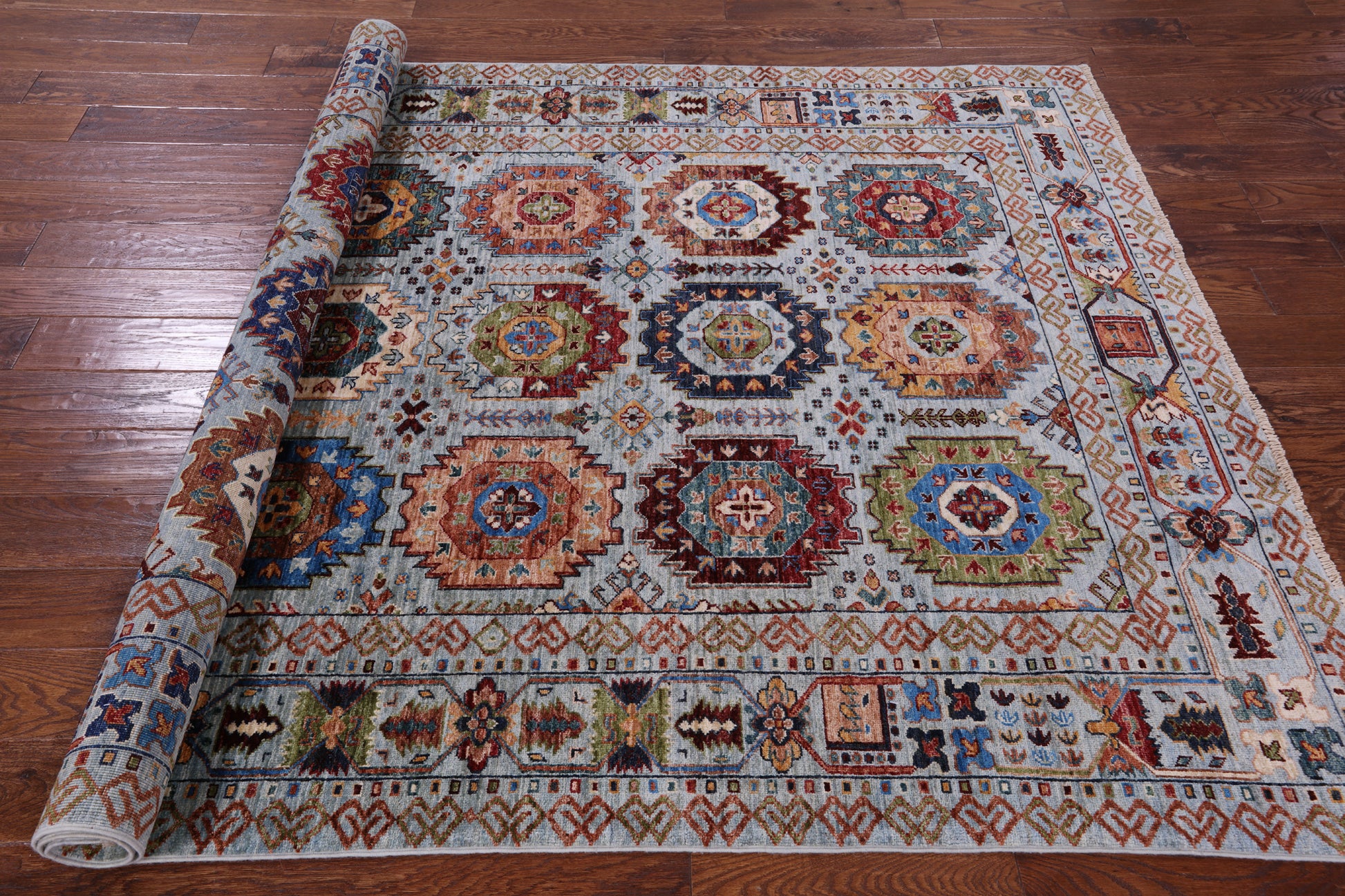 Blue Turkmen Ersari Hand Knotted Wool Rug - 5' 8" X 7' 10" - Golden Nile