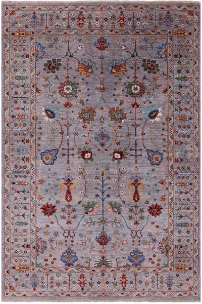 Grey Peshawar Hand Knotted Wool Rug - 6' 0" X 9' 0" - Golden Nile