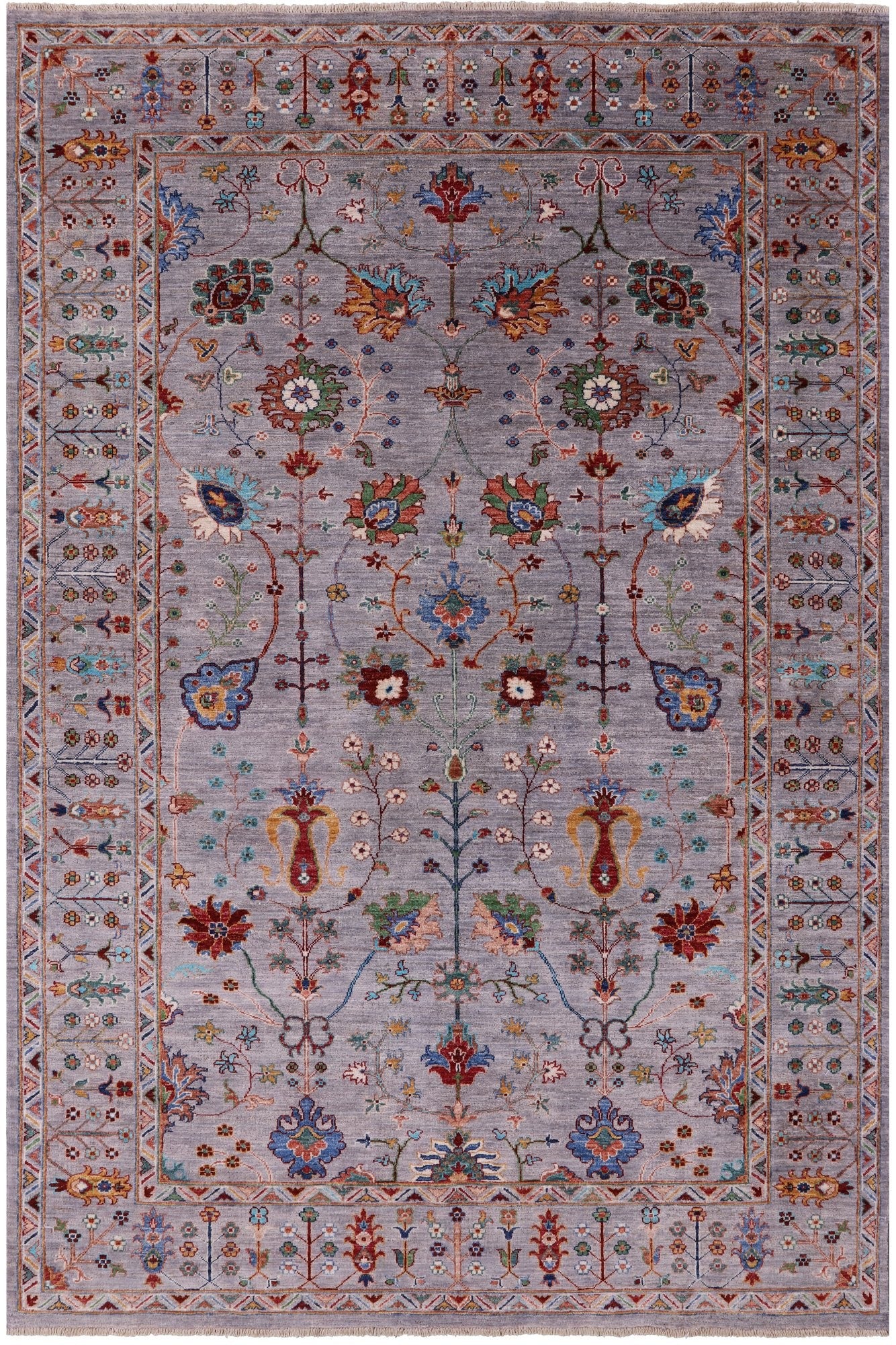 Grey Peshawar Hand Knotted Wool Rug - 6' 0" X 9' 0" - Golden Nile
