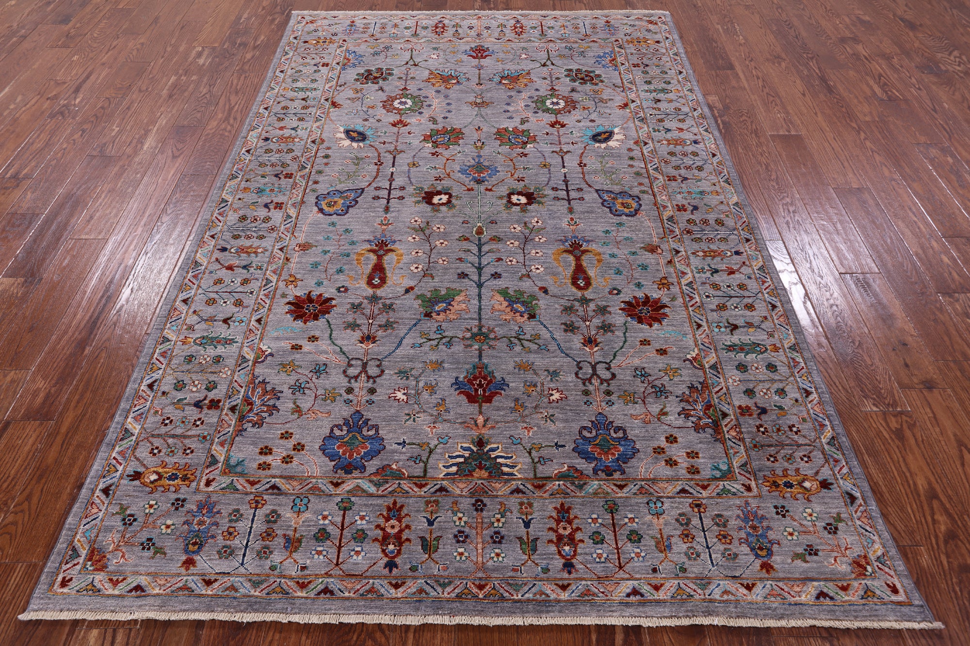 Grey Peshawar Hand Knotted Wool Rug - 6' 0" X 9' 0" - Golden Nile
