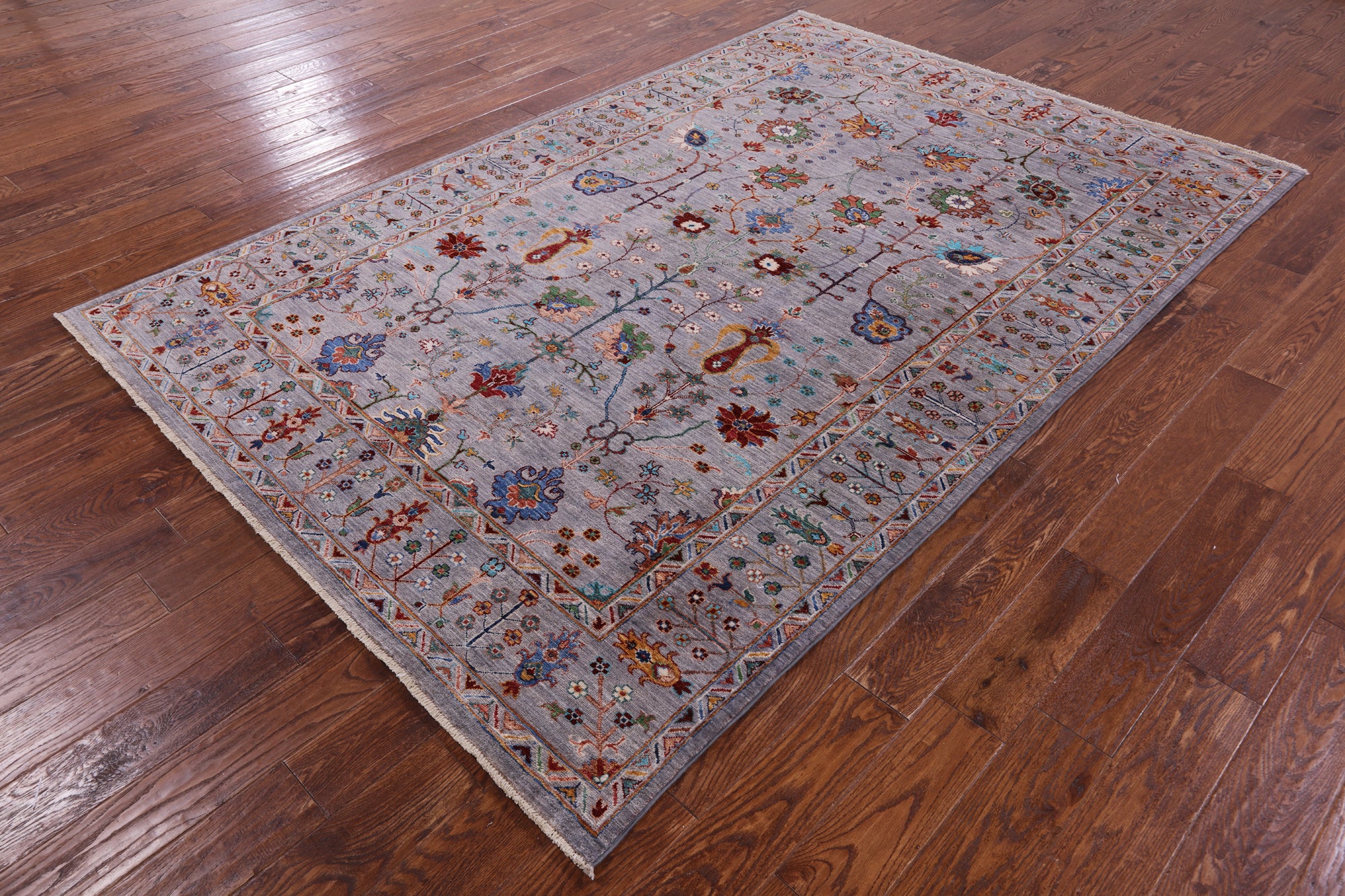Grey Peshawar Hand Knotted Wool Rug - 6' 0" X 9' 0" - Golden Nile