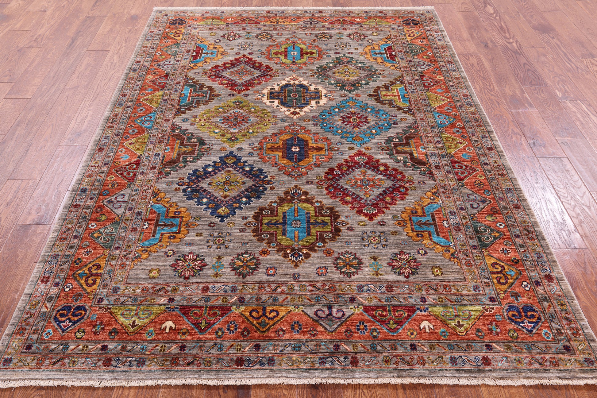 Super Kazak Hand Knotted Wool Rug - 5' 10" X 7' 10" - Golden Nile