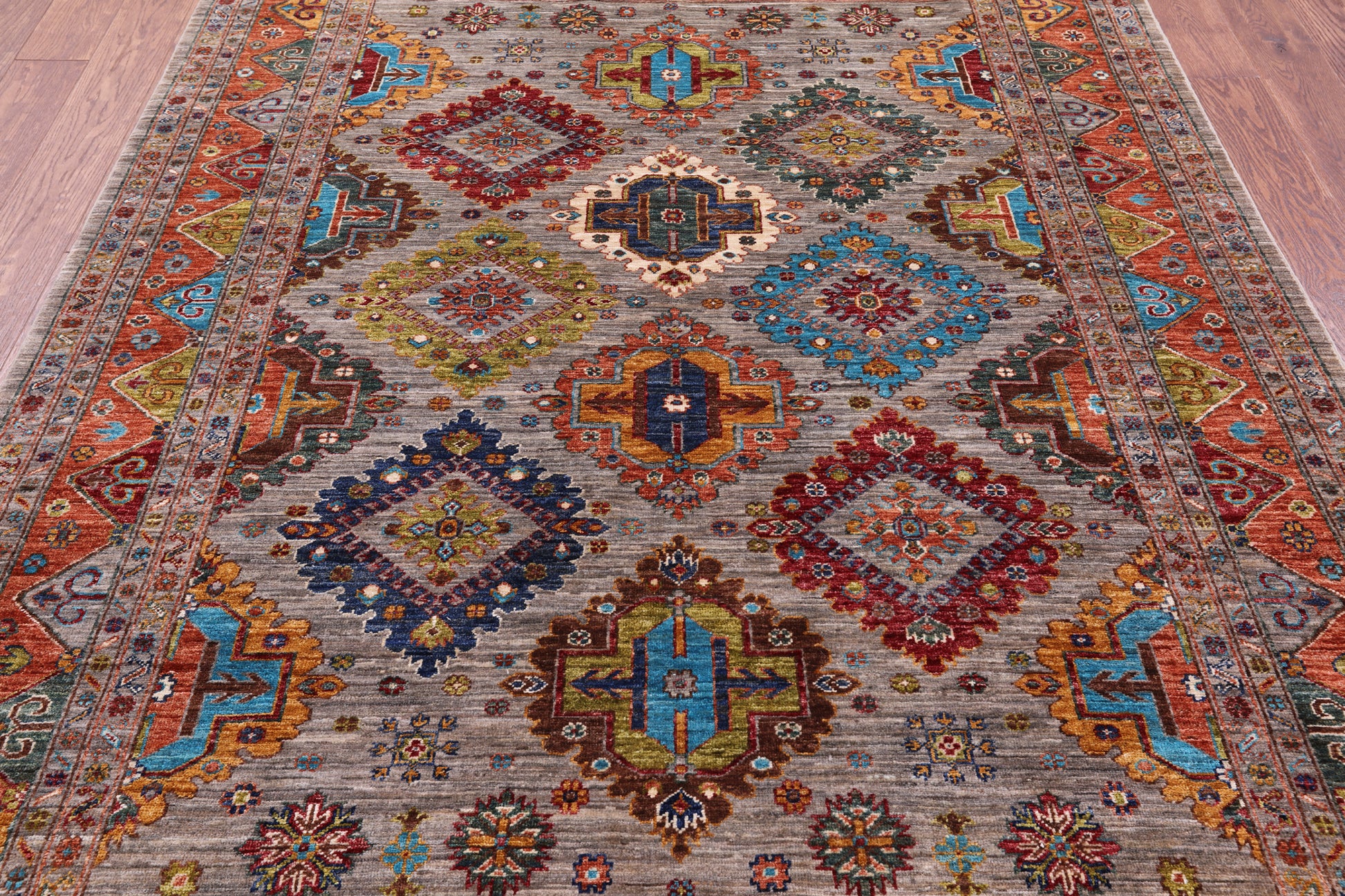 Super Kazak Hand Knotted Wool Rug - 5' 10" X 7' 10" - Golden Nile
