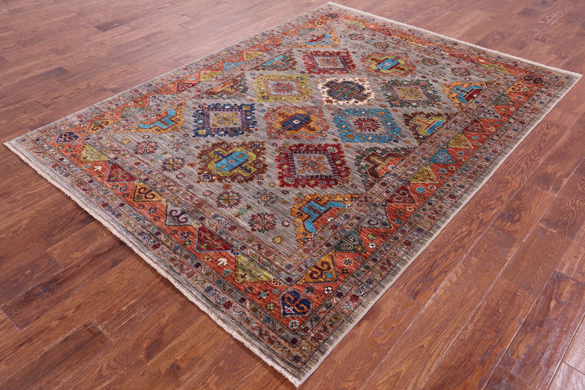 Super Kazak Hand Knotted Wool Rug - 5' 10" X 7' 10" - Golden Nile