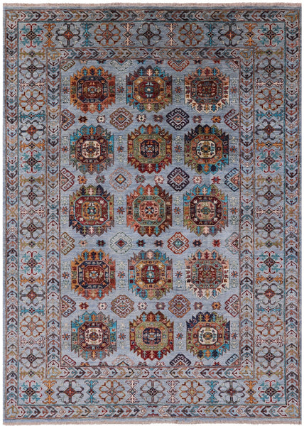 Blue Turkmen Ersari Handmade Wool Rug - 5' 8" X 8' 1" - Golden Nile