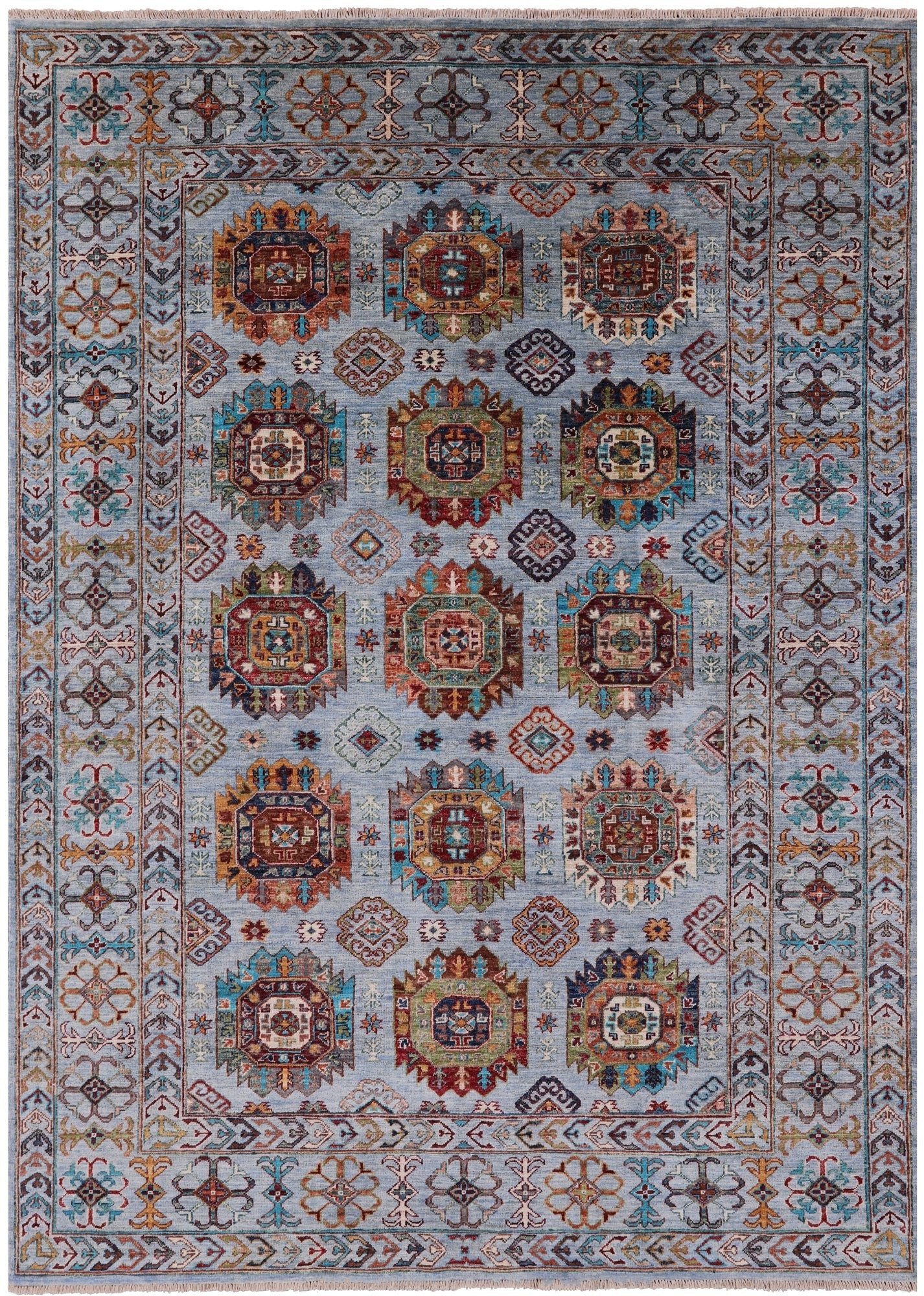 Blue Turkmen Ersari Handmade Wool Rug - 5' 8" X 8' 1" - Golden Nile