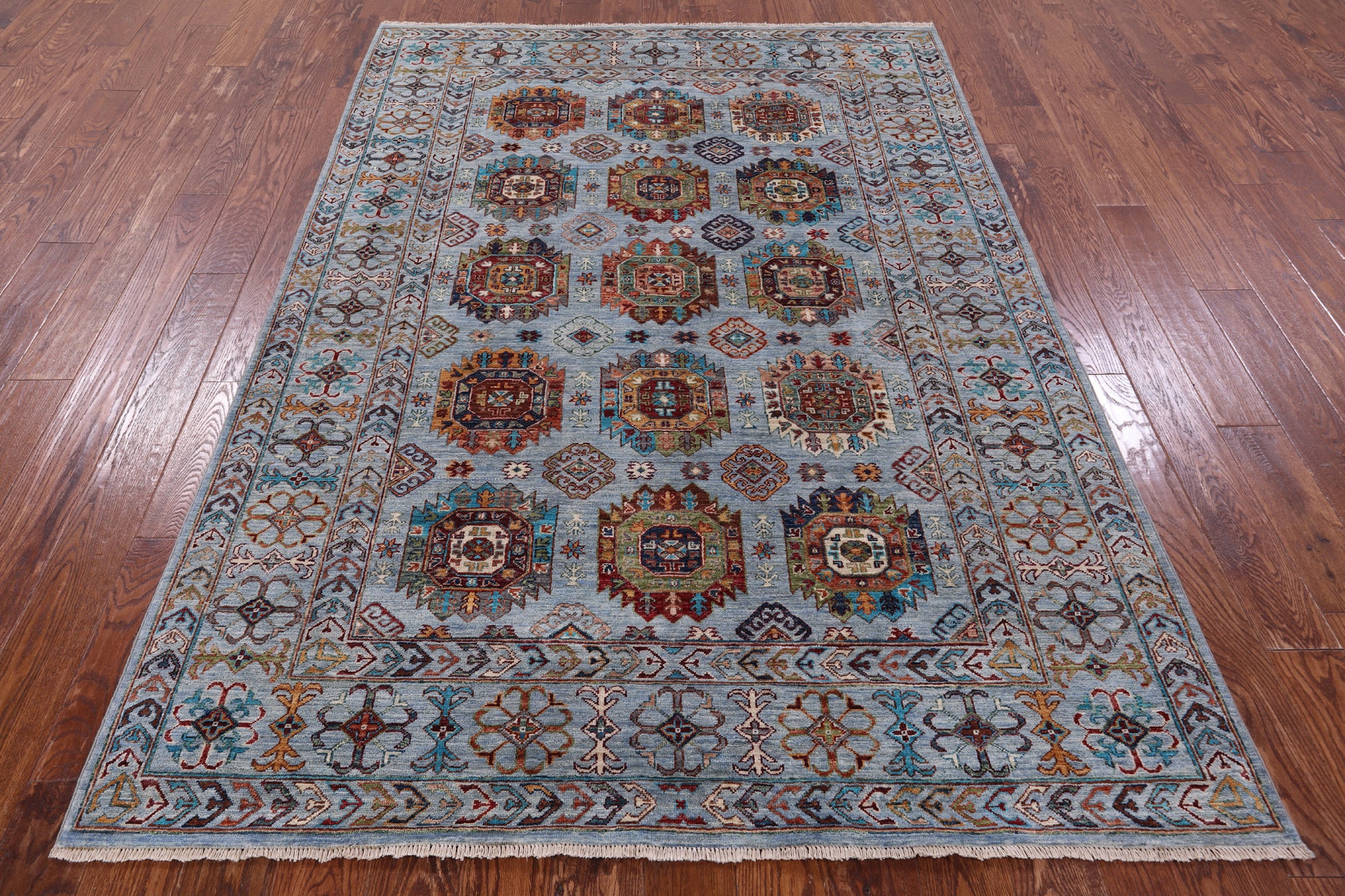 Blue Turkmen Ersari Handmade Wool Rug - 5' 8" X 8' 1" - Golden Nile