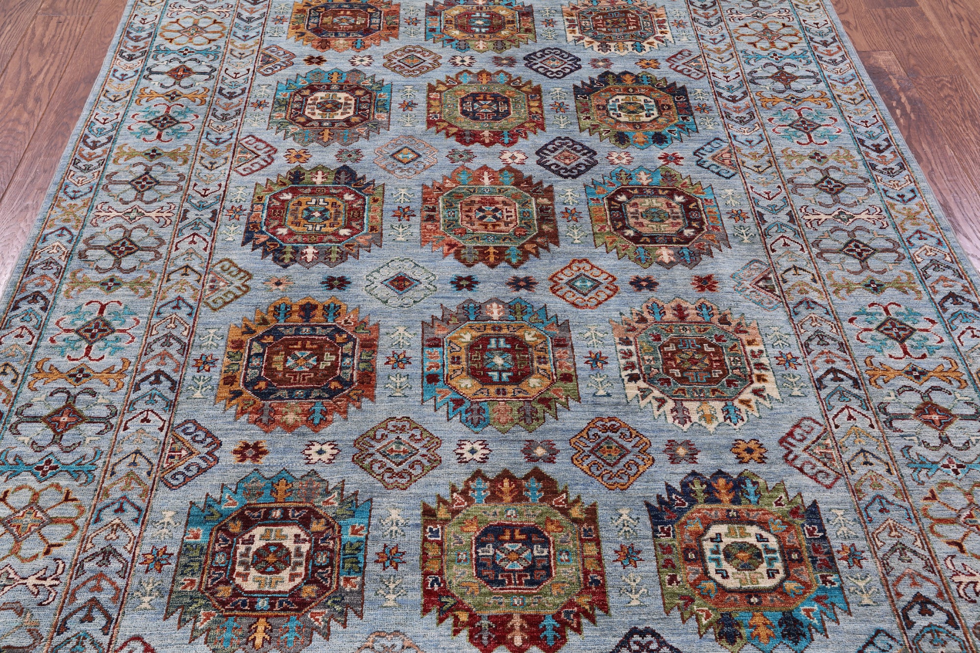 Blue Turkmen Ersari Handmade Wool Rug - 5' 8" X 8' 1" - Golden Nile