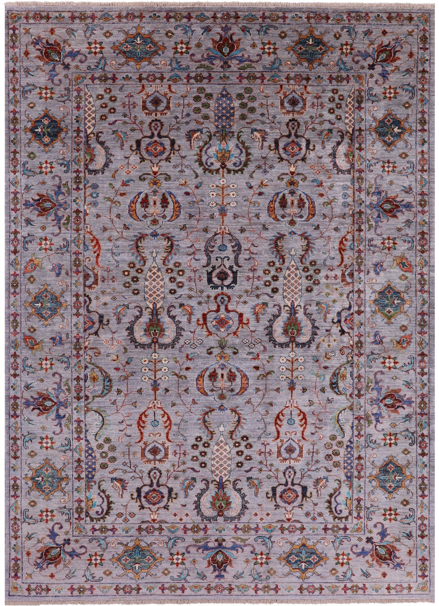 Grey Peshawar Handmade Wool Rug - 5' 8" X 7' 10" - Golden Nile