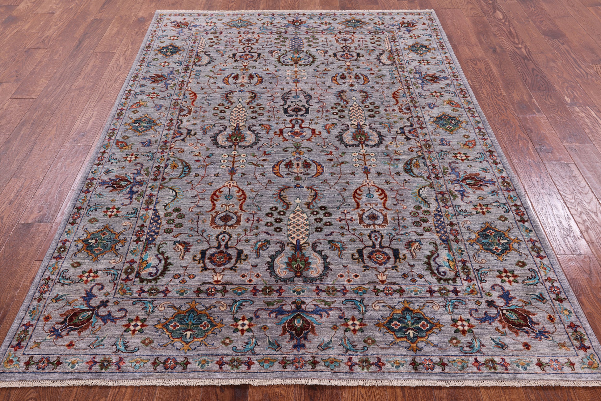 Grey Peshawar Handmade Wool Rug - 5' 8" X 7' 10" - Golden Nile