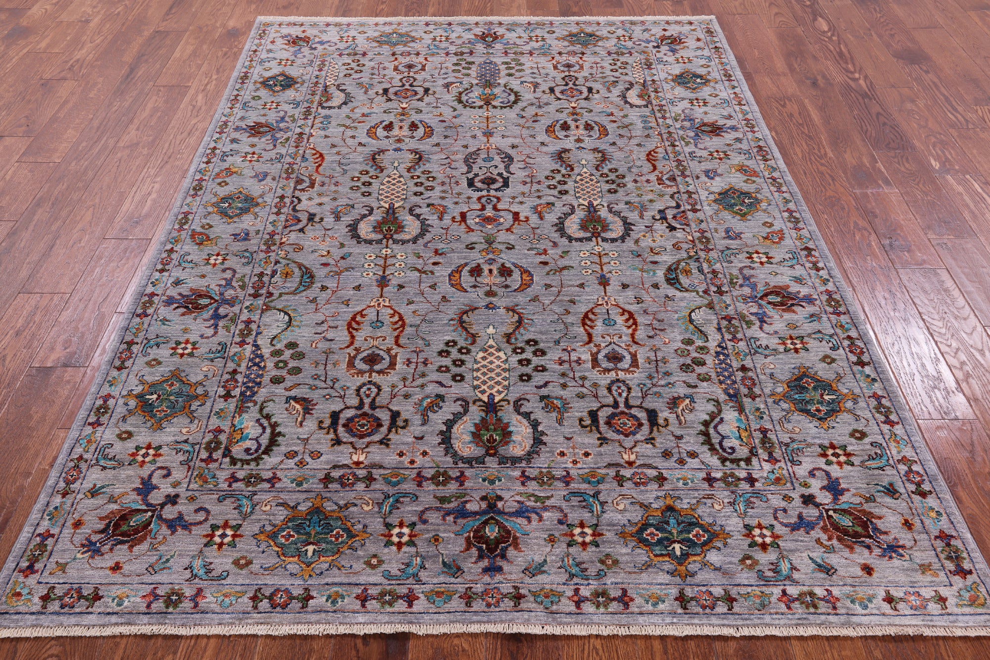 Grey Peshawar Handmade Wool Rug - 5' 8" X 7' 10" - Golden Nile