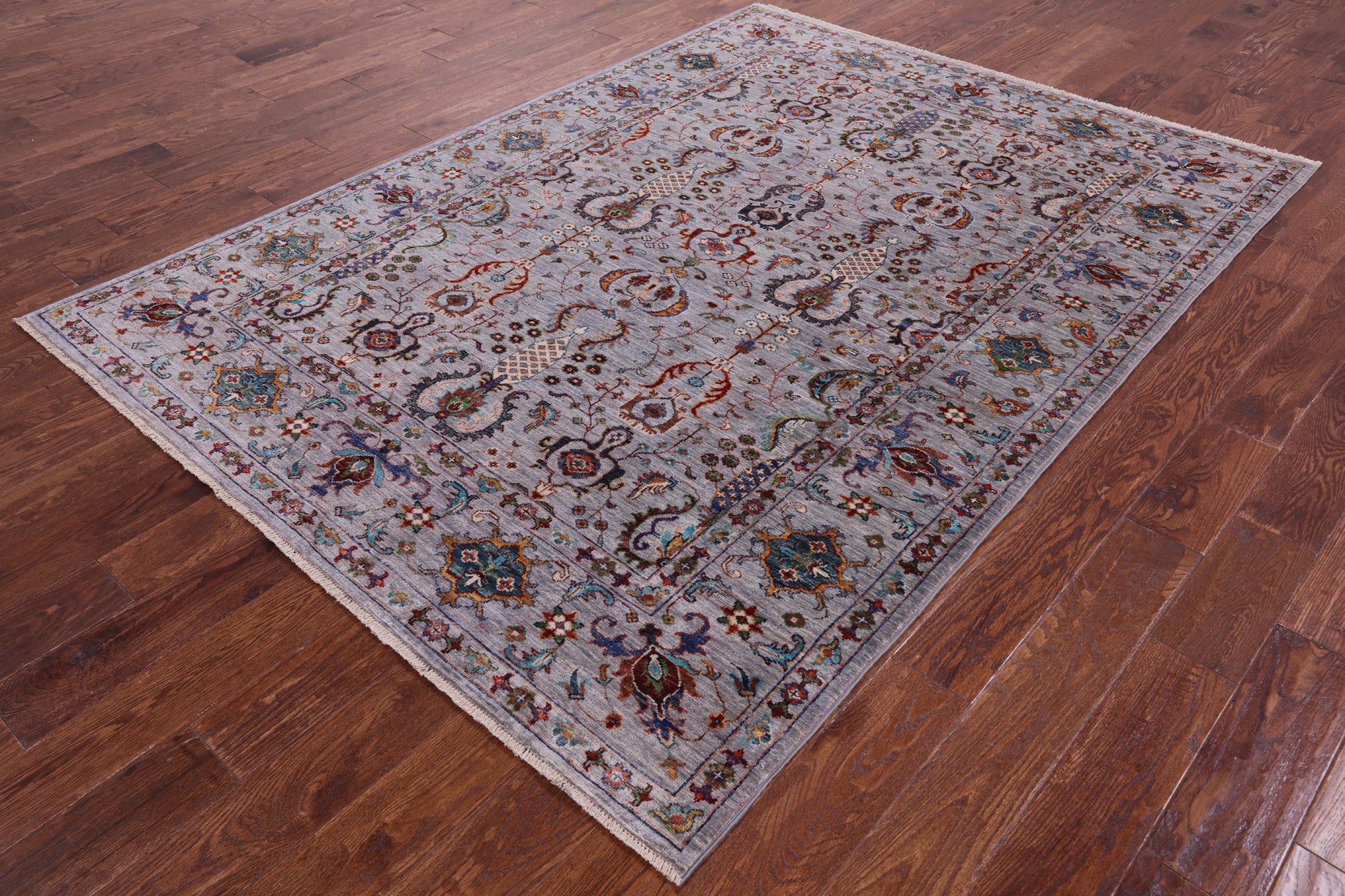 Grey Peshawar Handmade Wool Rug - 5' 8" X 7' 10" - Golden Nile