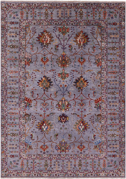 Grey Peshawar Hand Knotted Wool Rug - 5' 8" X 7' 9" - Golden Nile