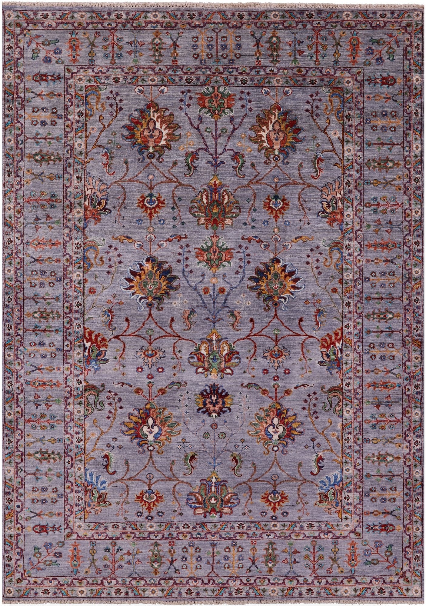Grey Peshawar Hand Knotted Wool Rug - 5' 8" X 7' 9" - Golden Nile
