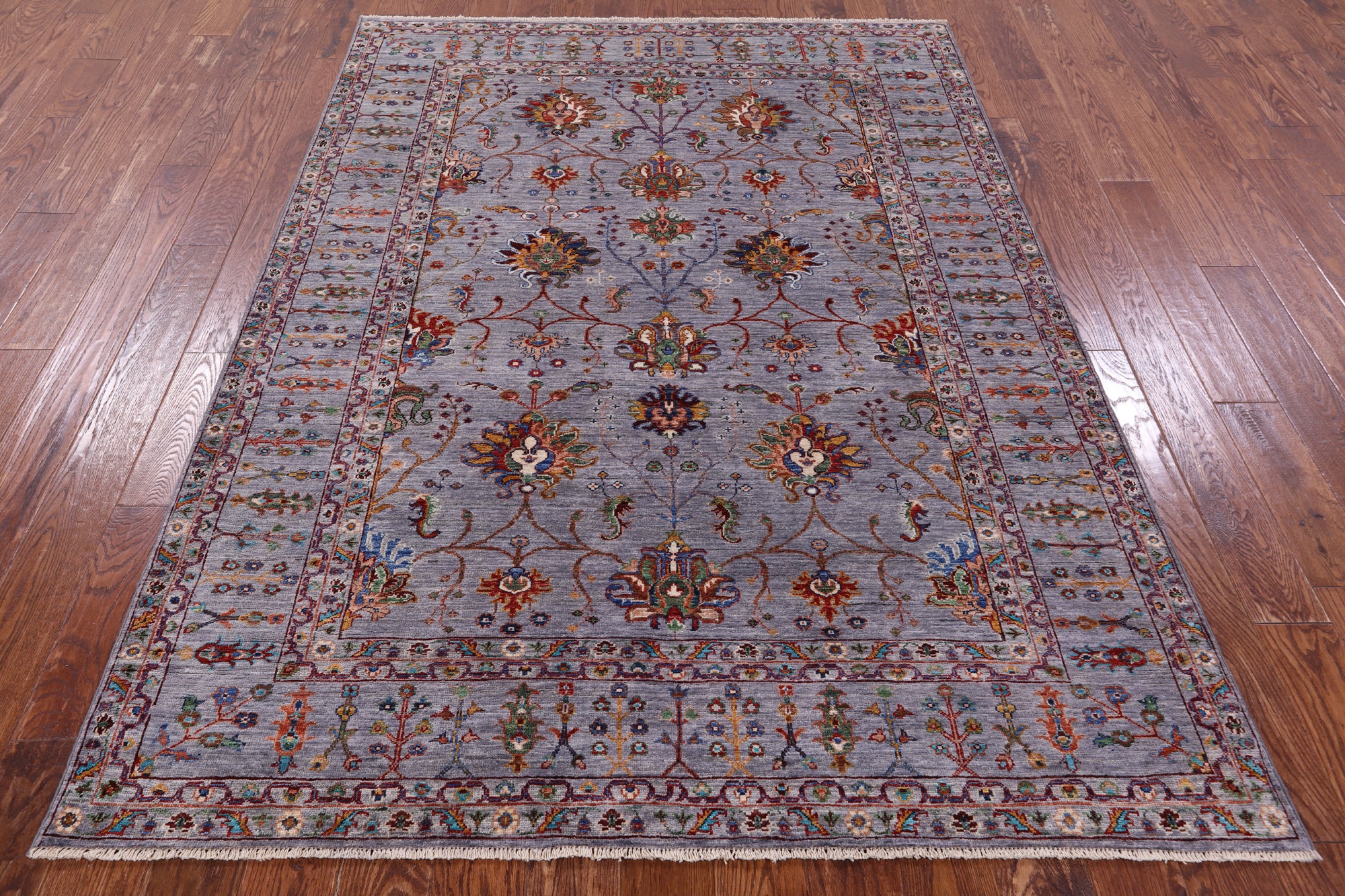 Grey Peshawar Hand Knotted Wool Rug - 5' 8" X 7' 9" - Golden Nile