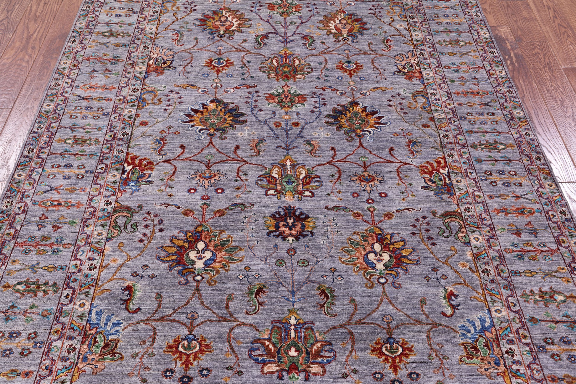 Grey Peshawar Hand Knotted Wool Rug - 5' 8" X 7' 9" - Golden Nile