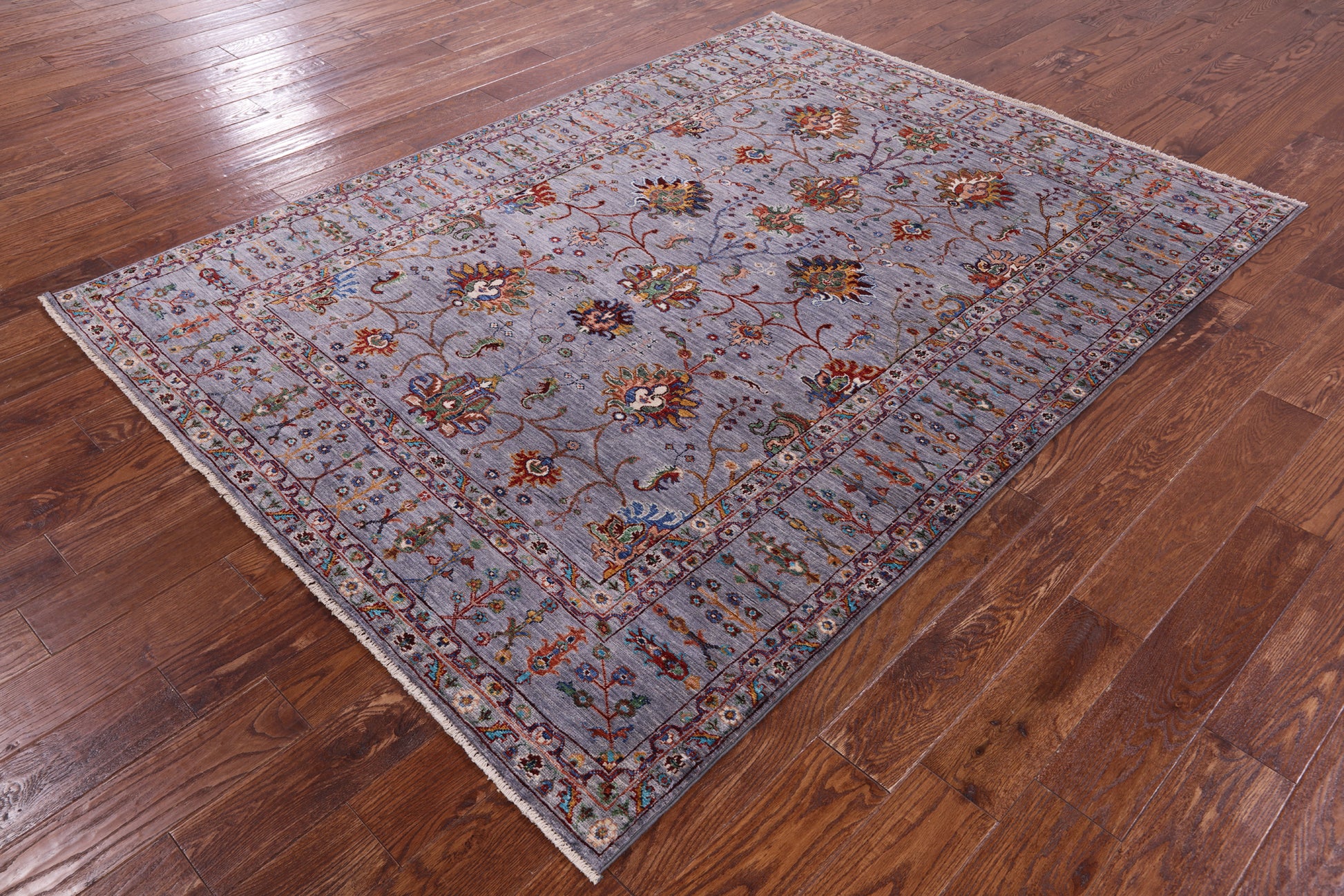 Grey Peshawar Hand Knotted Wool Rug - 5' 8" X 7' 9" - Golden Nile