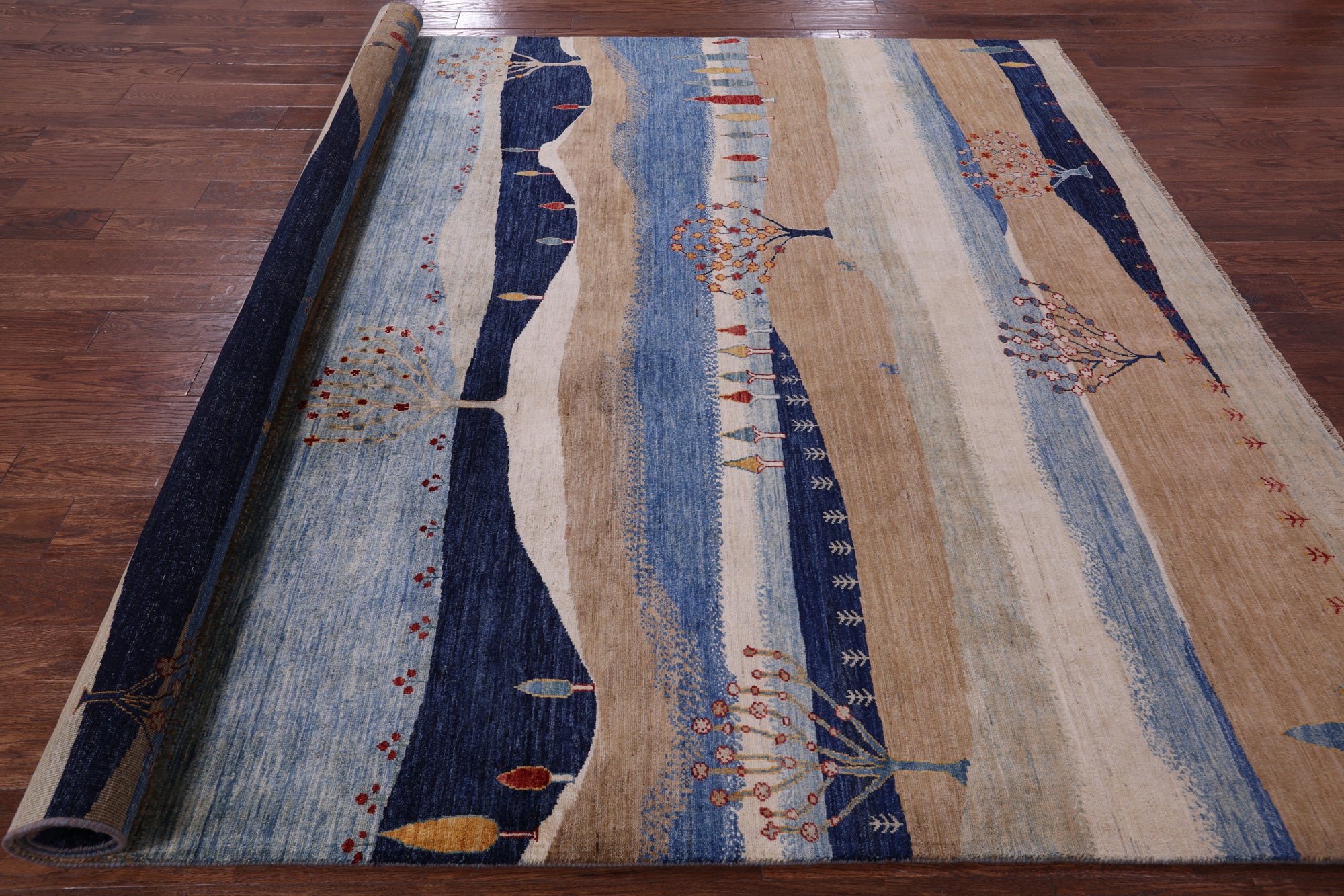 Tribal Persian Gabbeh Hand Knotted Wool Rug - 8' 1" X 9' 8" - Golden Nile