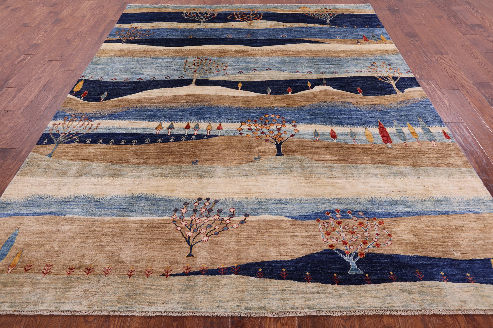 Tribal Persian Gabbeh Hand Knotted Wool Rug - 8' 1" X 9' 8" - Golden Nile