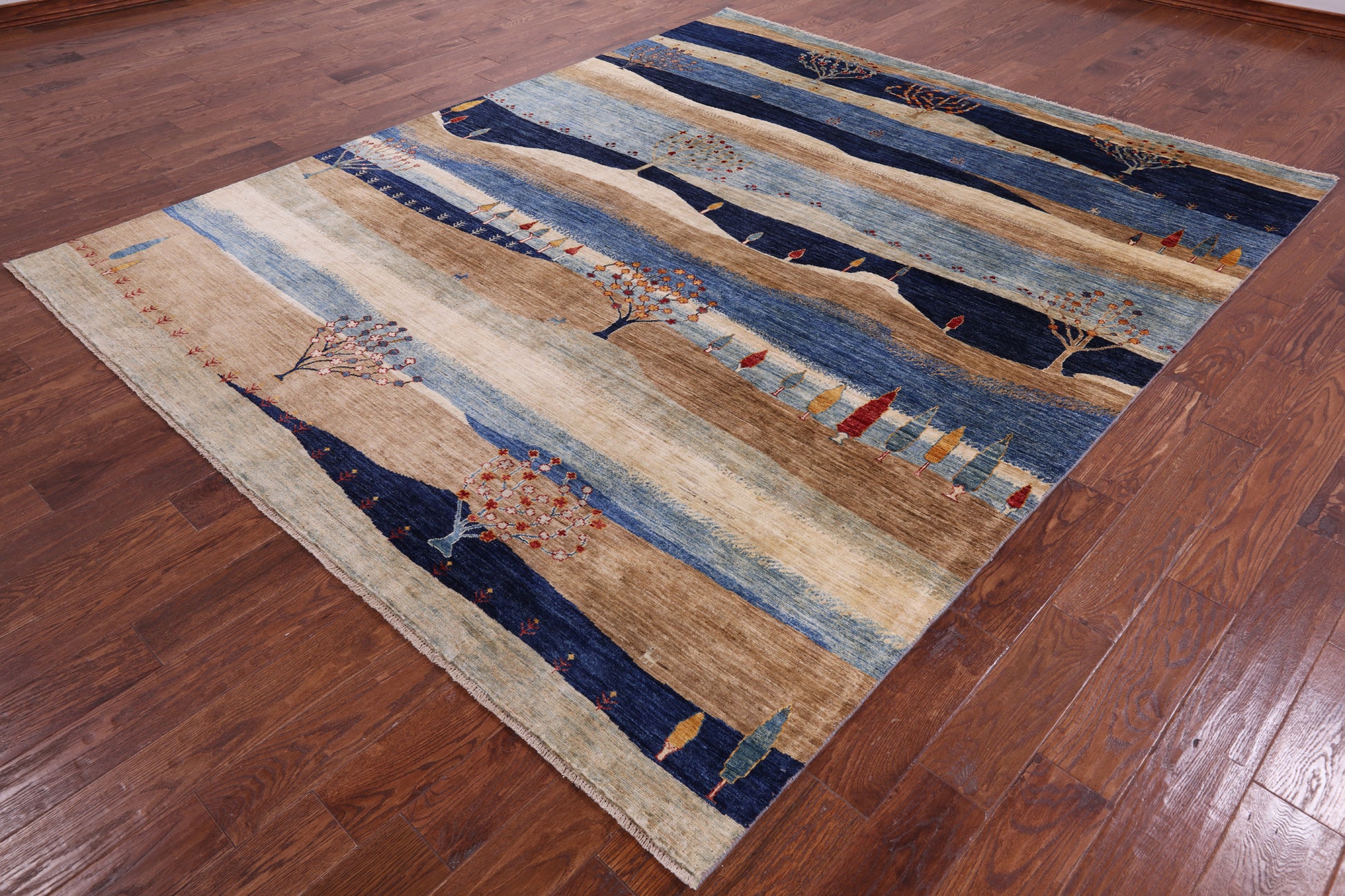 Tribal Persian Gabbeh Hand Knotted Wool Rug - 8' 1" X 9' 8" - Golden Nile