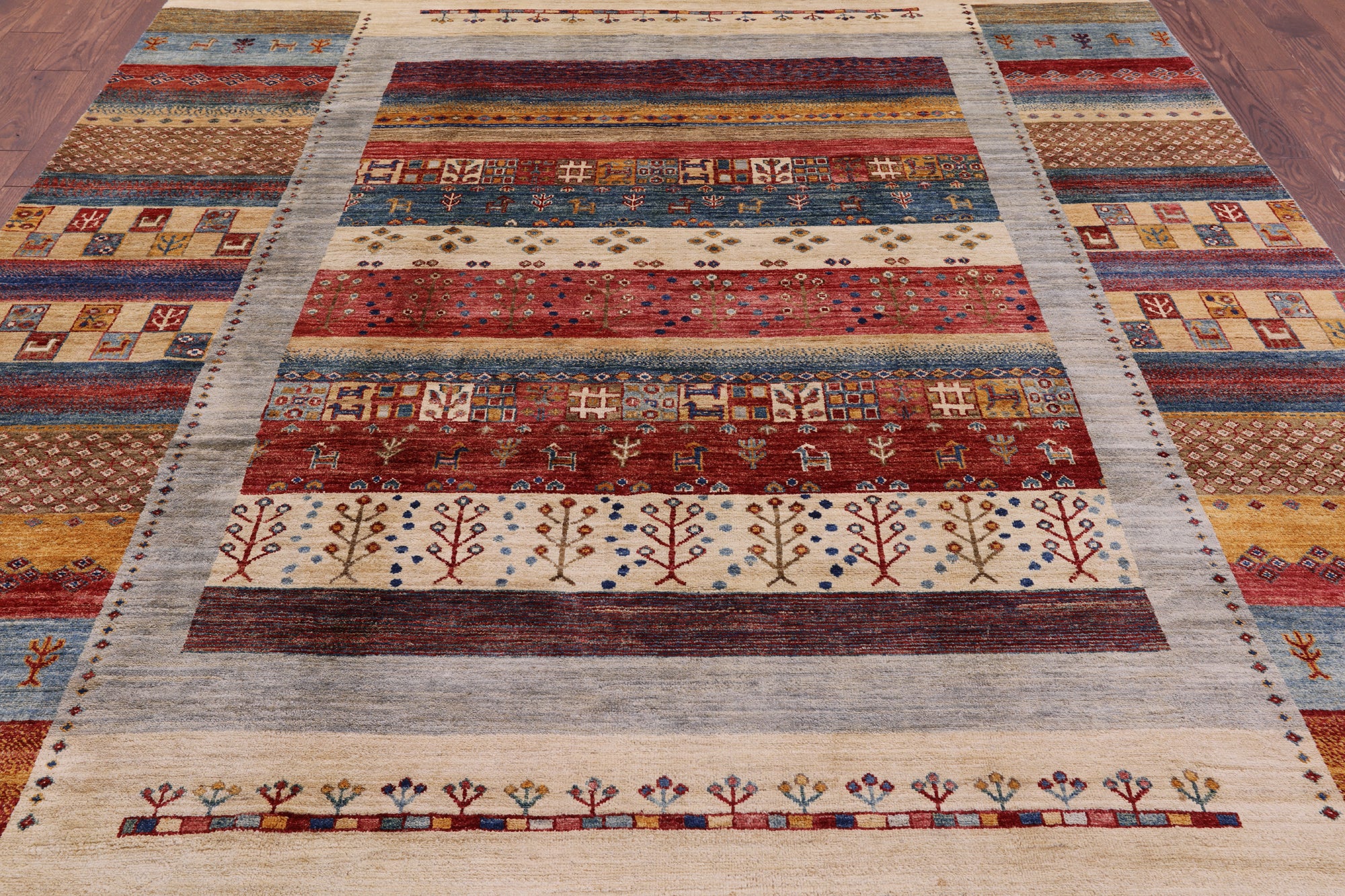Tribal Persian Gabbeh Hand Knotted Wool Rug - 8' 3" X 9' 8" - Golden Nile
