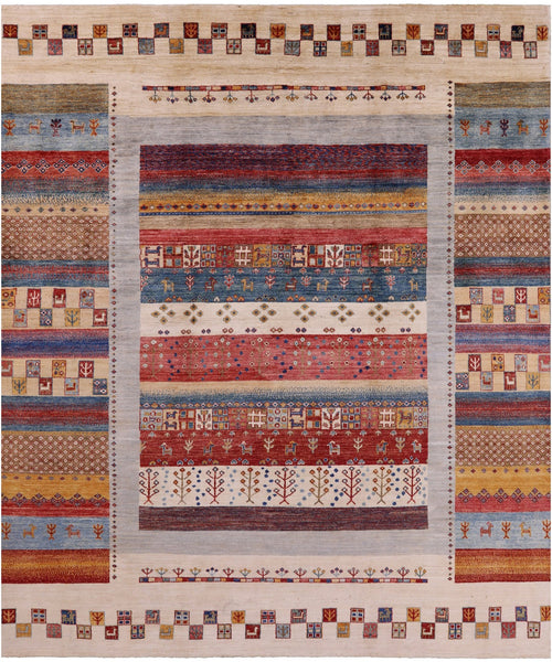 Tribal Persian Gabbeh Hand Knotted Wool Rug - 8' 3" X 9' 8" - Golden Nile