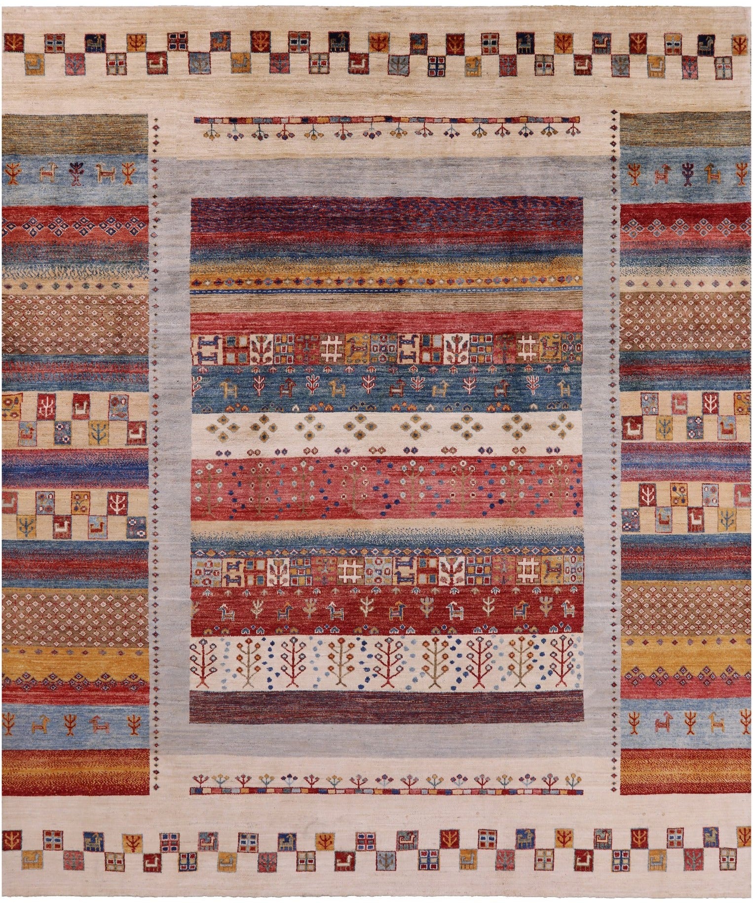 Tribal Persian Gabbeh Hand Knotted Wool Rug - 8' 3" X 9' 8" - Golden Nile