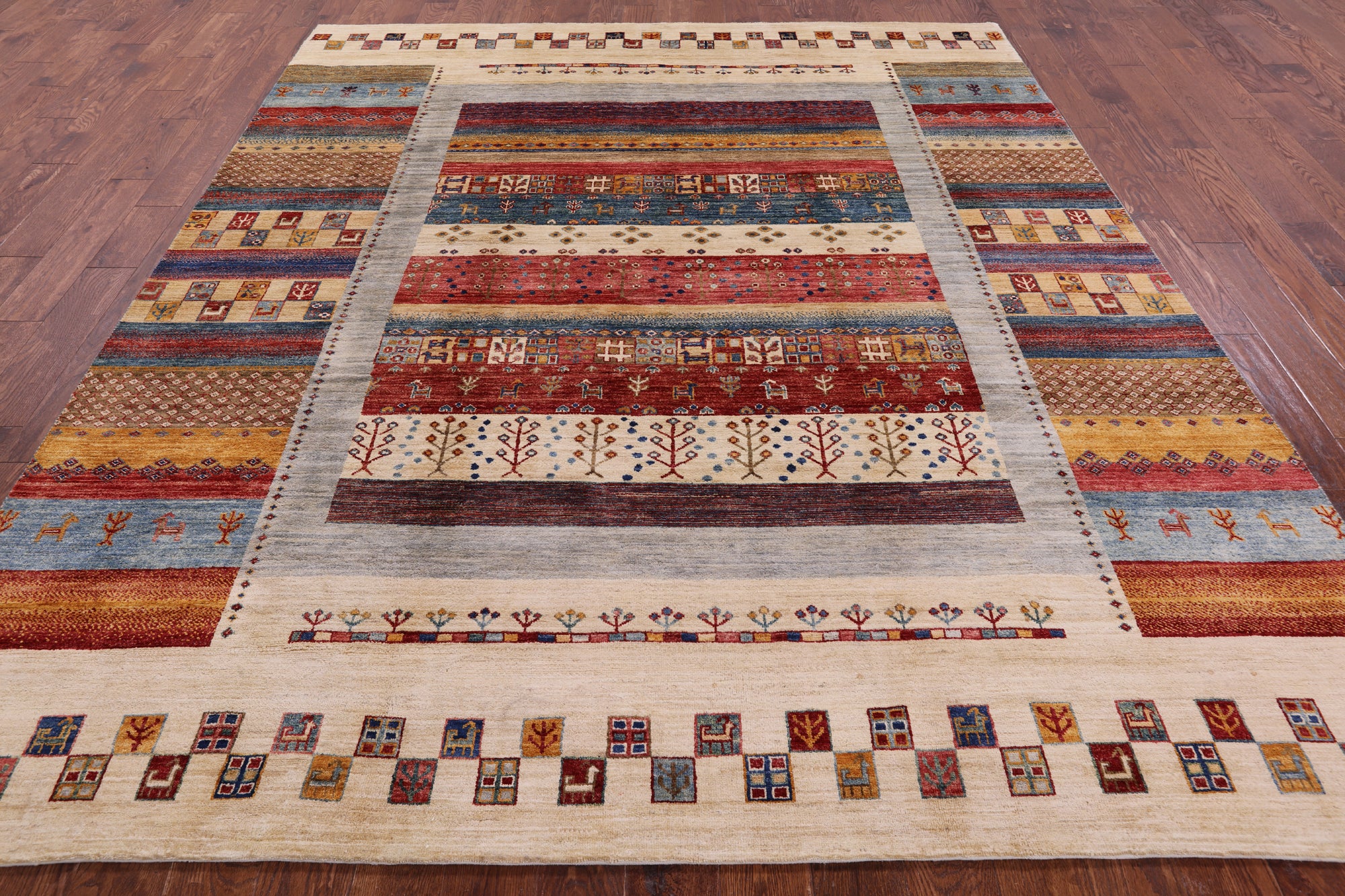 Tribal Persian Gabbeh Hand Knotted Wool Rug - 8' 3" X 9' 8" - Golden Nile
