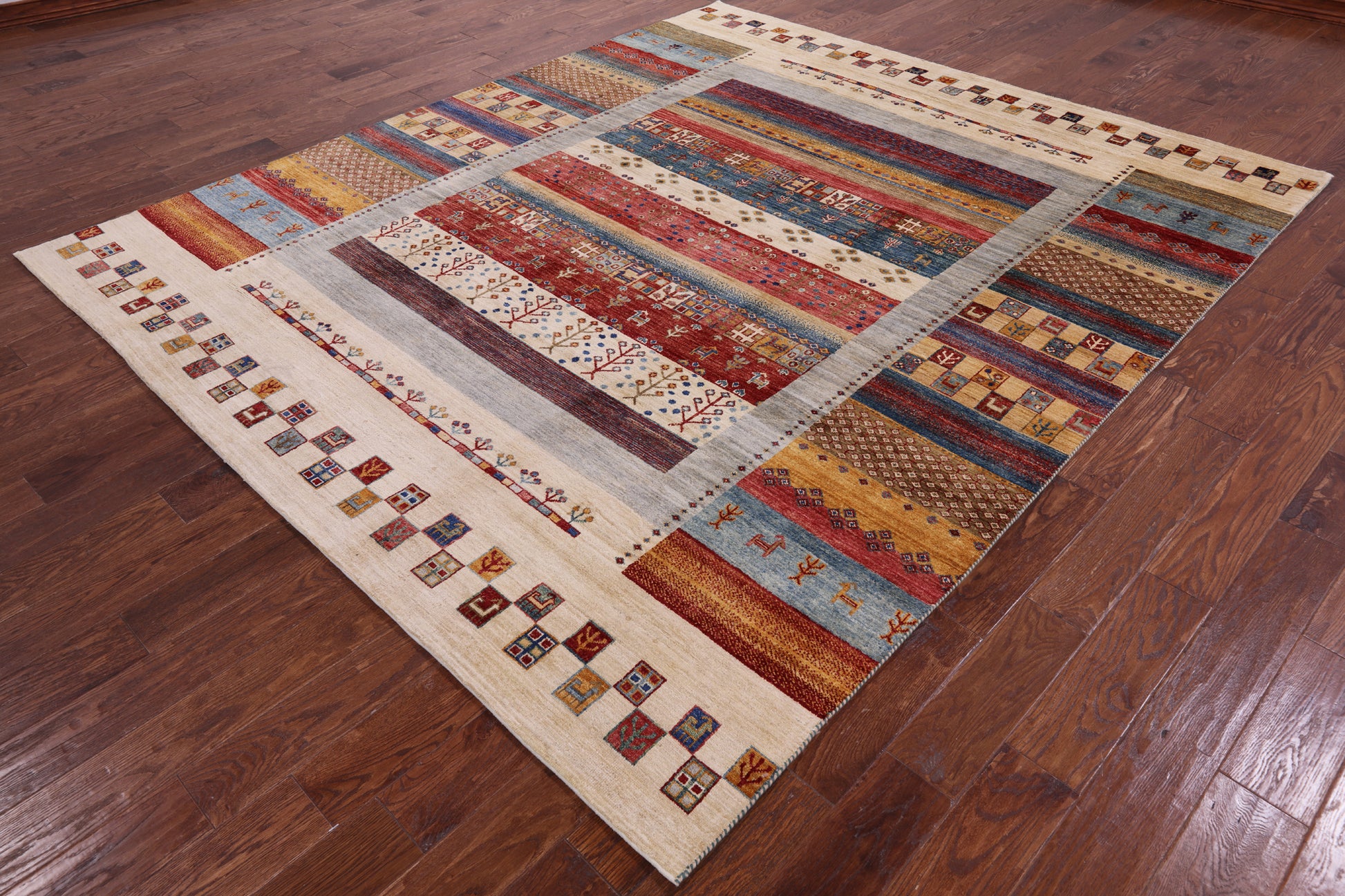 Tribal Persian Gabbeh Hand Knotted Wool Rug - 8' 3" X 9' 8" - Golden Nile