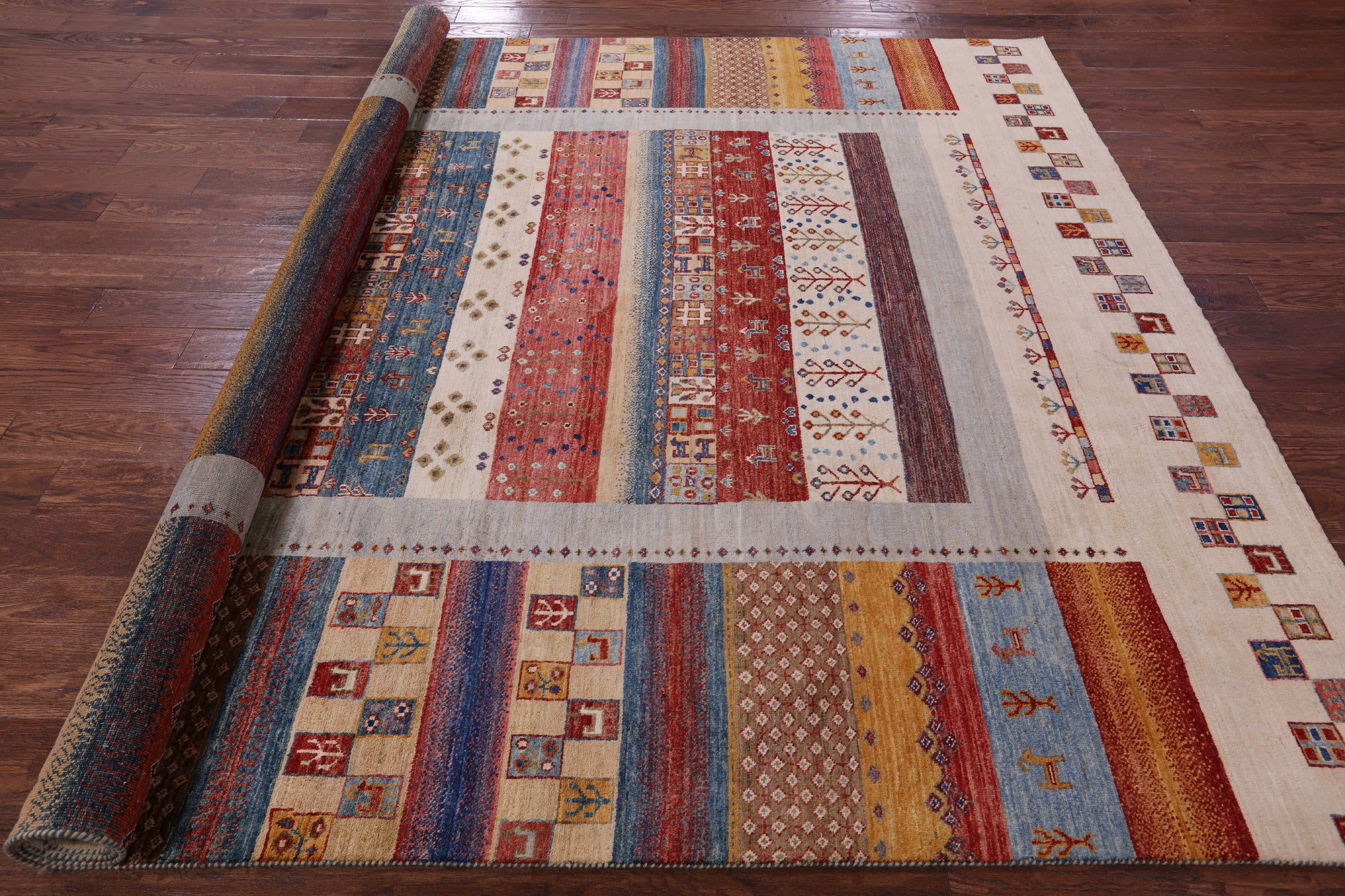 Tribal Persian Gabbeh Hand Knotted Wool Rug - 8' 3" X 9' 8" - Golden Nile