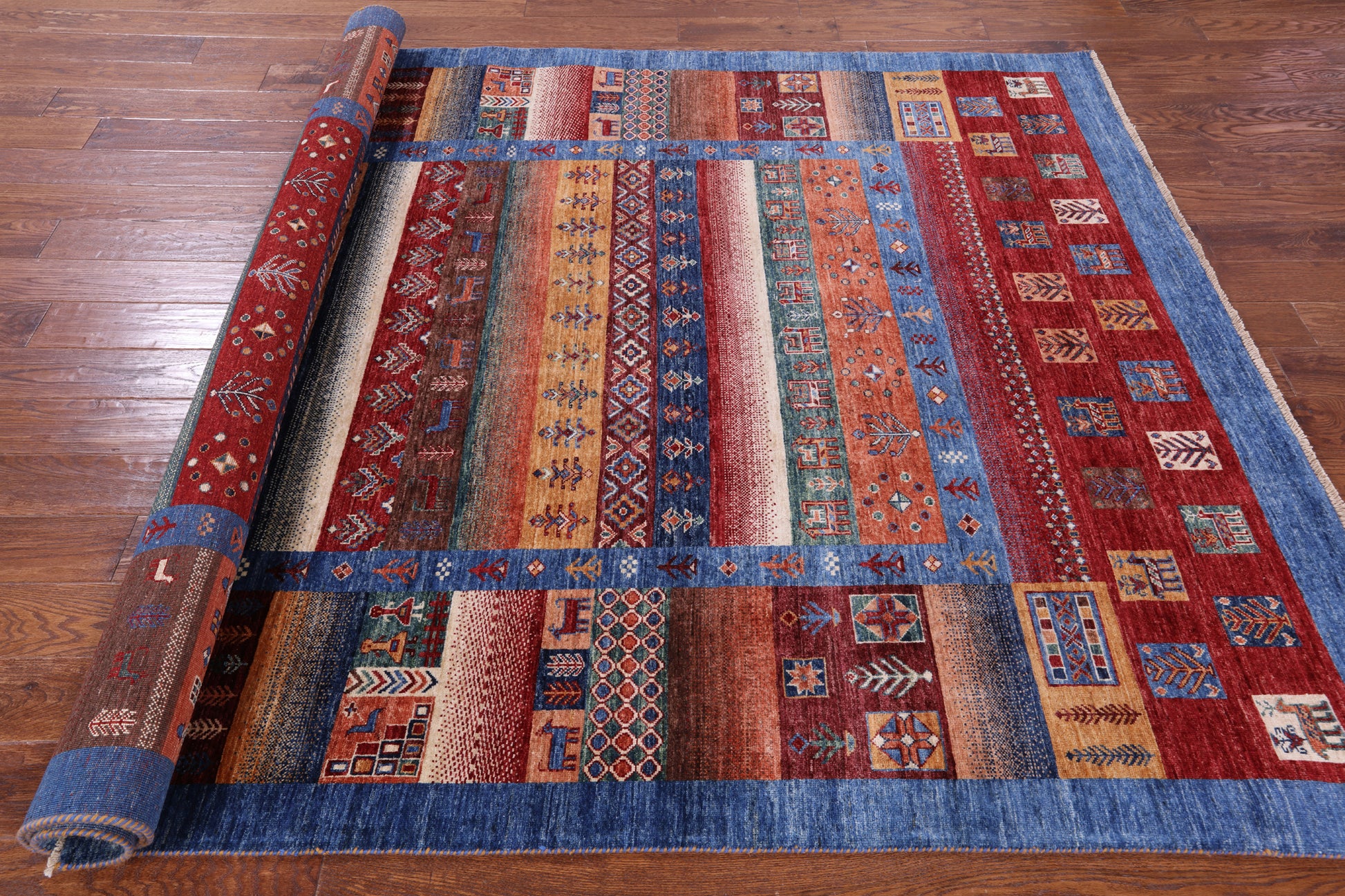 Tribal Persian Gabbeh Hand Knotted Wool Rug - 6' 7" X 9' 9" - Golden Nile