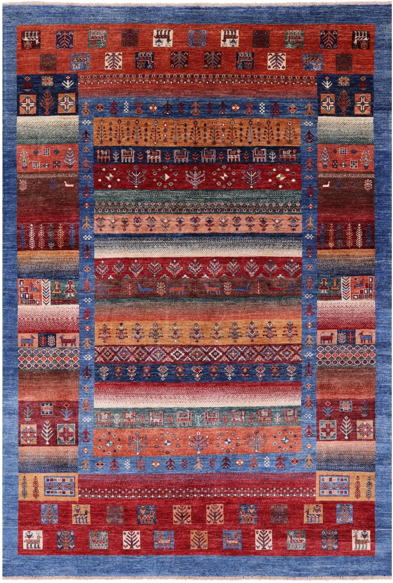 Tribal Persian Gabbeh Hand Knotted Wool Rug - 6' 7" X 9' 9" - Golden Nile