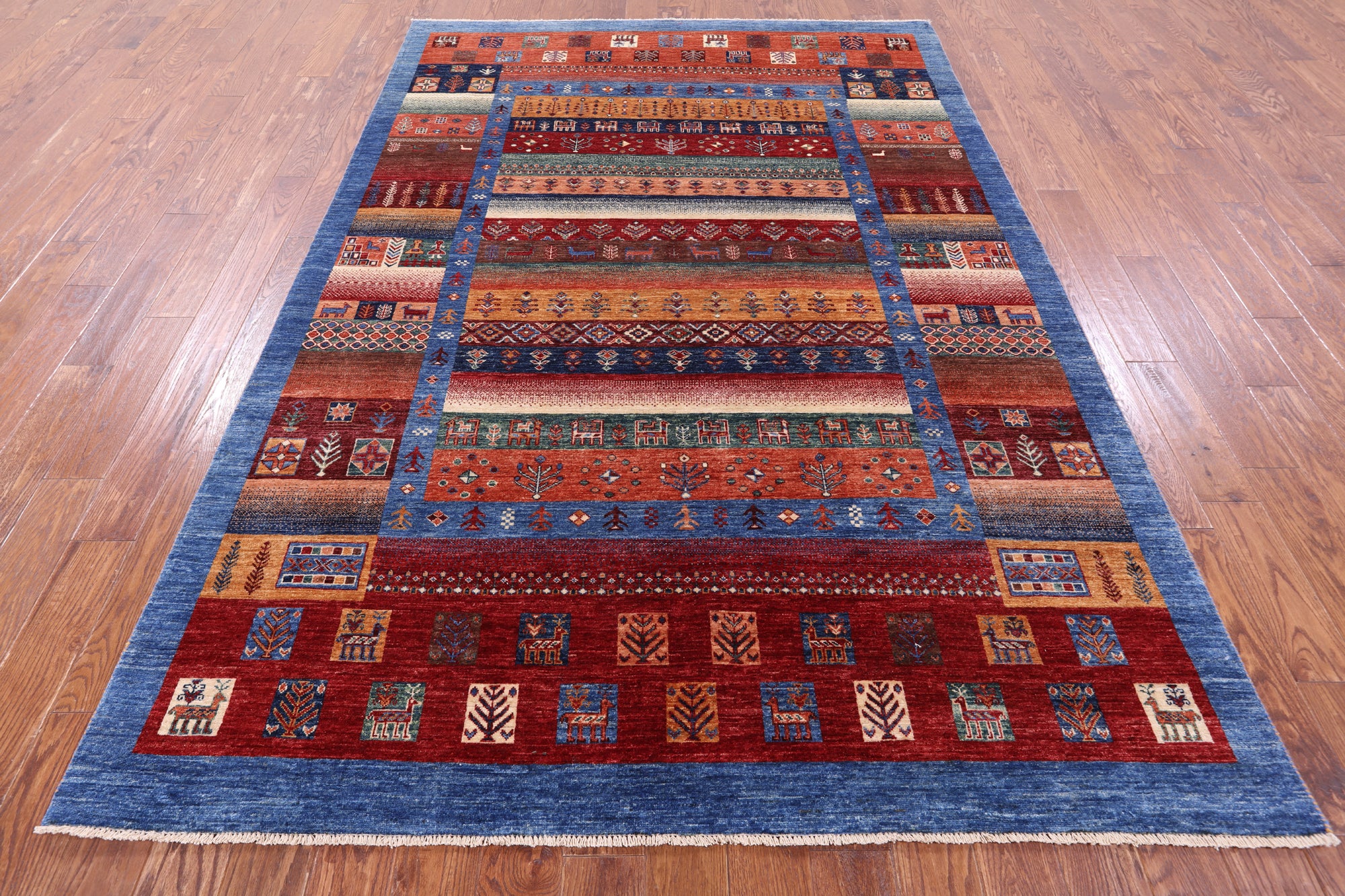 Tribal Persian Gabbeh Hand Knotted Wool Rug - 6' 7" X 9' 9" - Golden Nile