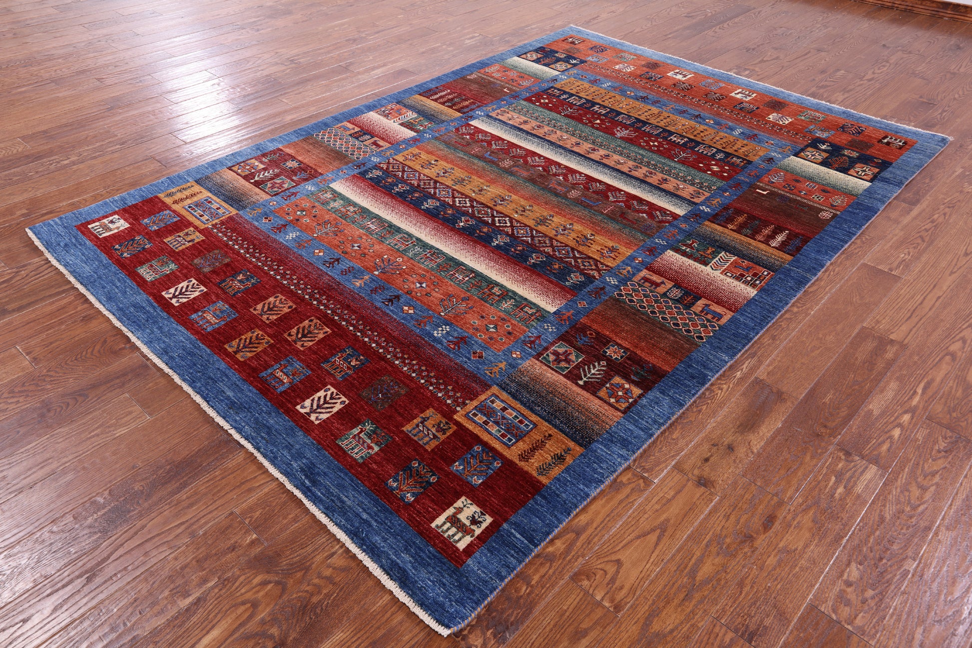 Tribal Persian Gabbeh Hand Knotted Wool Rug - 6' 7" X 9' 9" - Golden Nile
