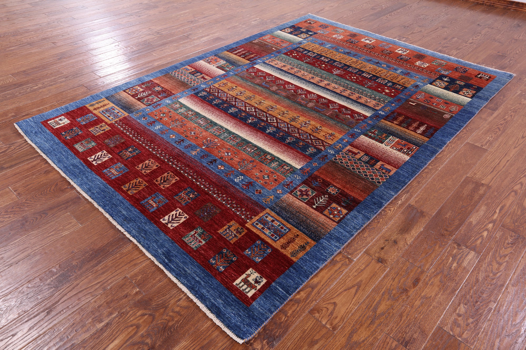 Tribal Persian Gabbeh Hand Knotted Wool Rug - 6' 7" X 9' 9" - Golden Nile