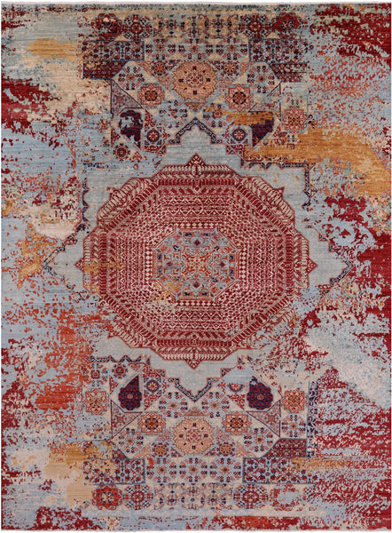 Abstract Modern Mamluk Hand Knotted Wool Rug - 8' 11" X 11' 9" - Golden Nile
