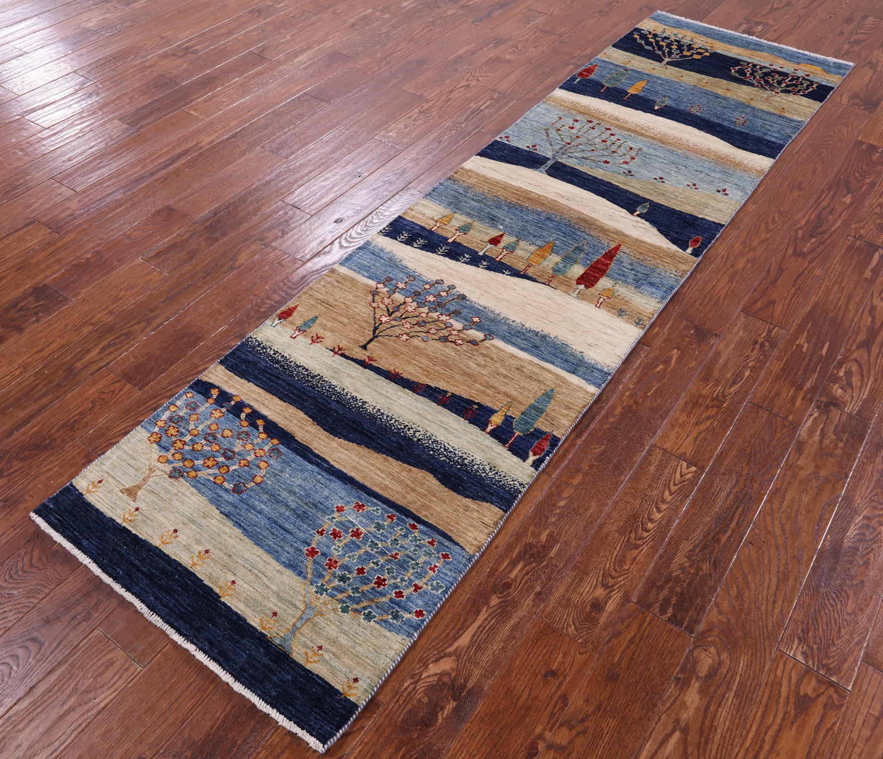 Tribal Persian Gabbeh Hand Knotted Wool Runner Rug - 2' 7" X 9' 9" - Golden Nile