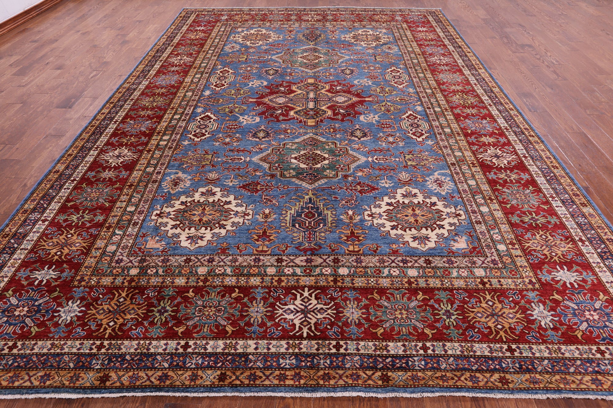 Blue Super Kazak Hand Knotted Wool Rug - 9' 11" X 13' 9" - Golden Nile