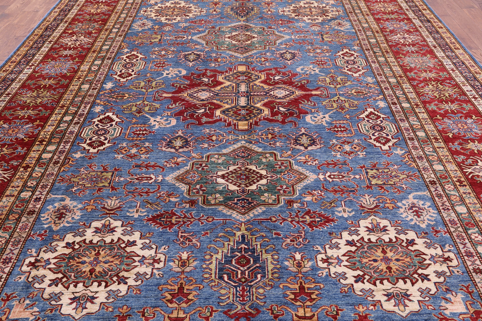 Blue Super Kazak Hand Knotted Wool Rug - 9' 11" X 13' 9" - Golden Nile