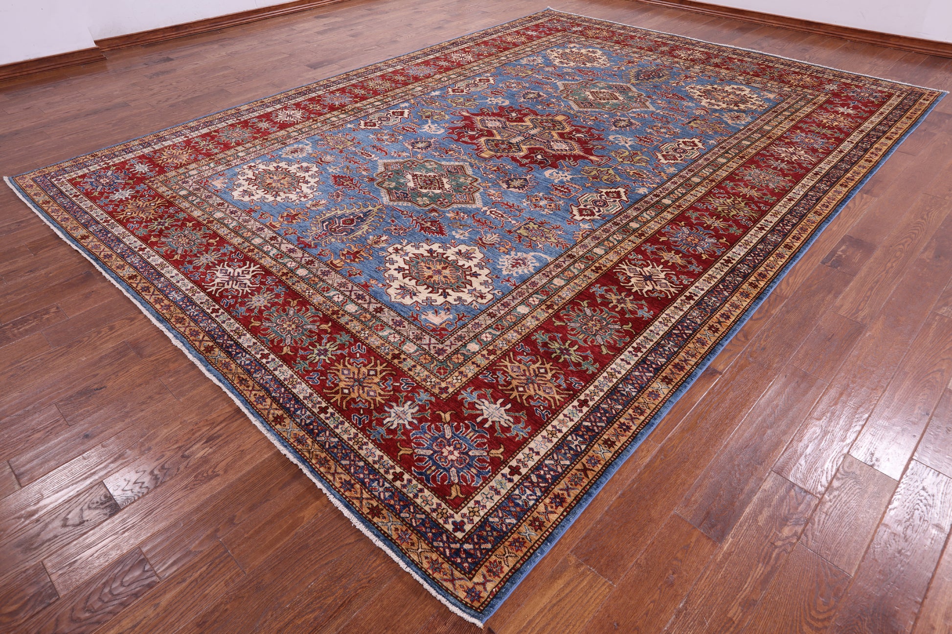 Blue Super Kazak Hand Knotted Wool Rug - 9' 11" X 13' 9" - Golden Nile
